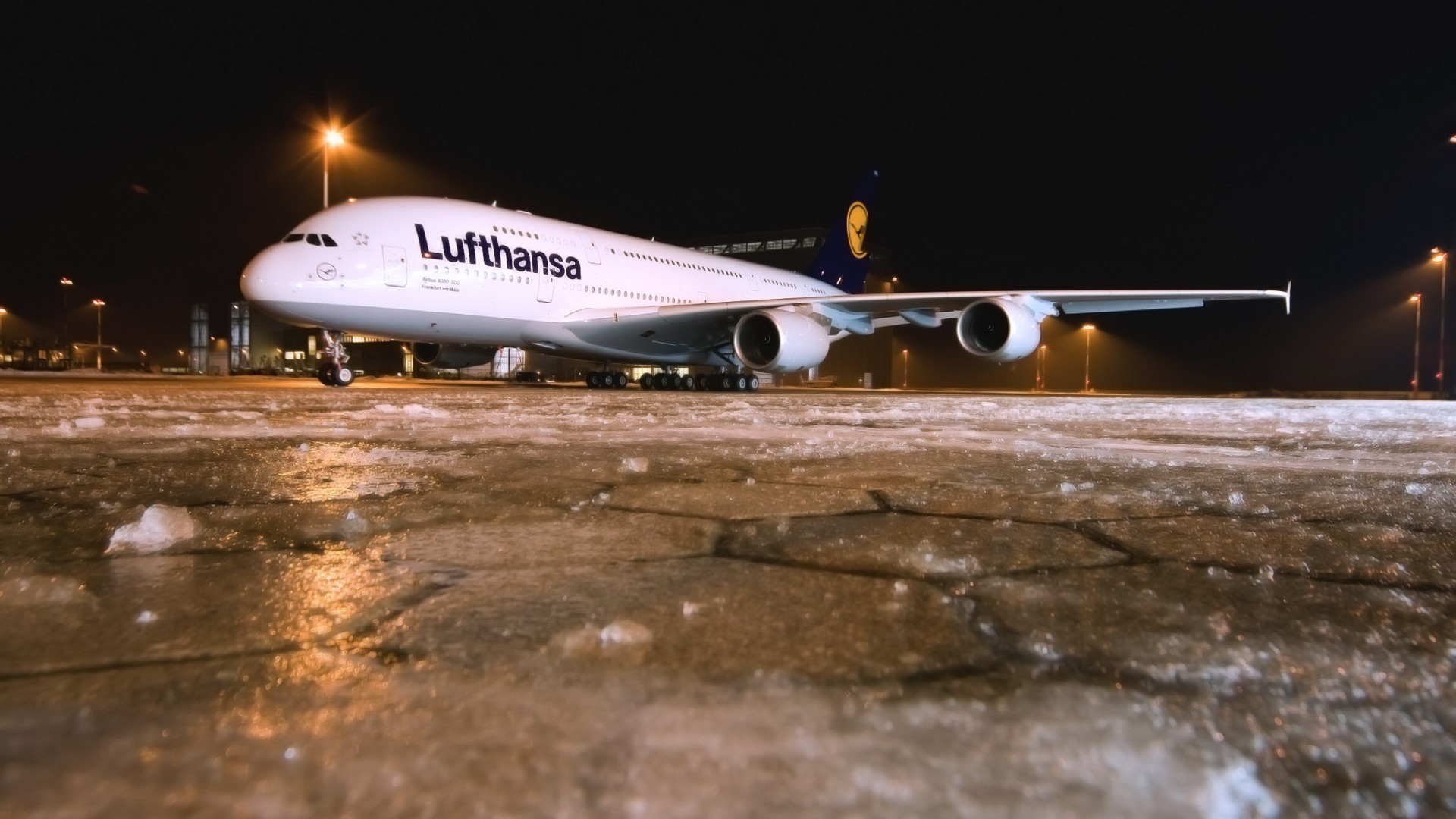 General 1920x1080 airplane Airbus A380 Lufthansa ice night airport vehicle airline Airbus french aircraft