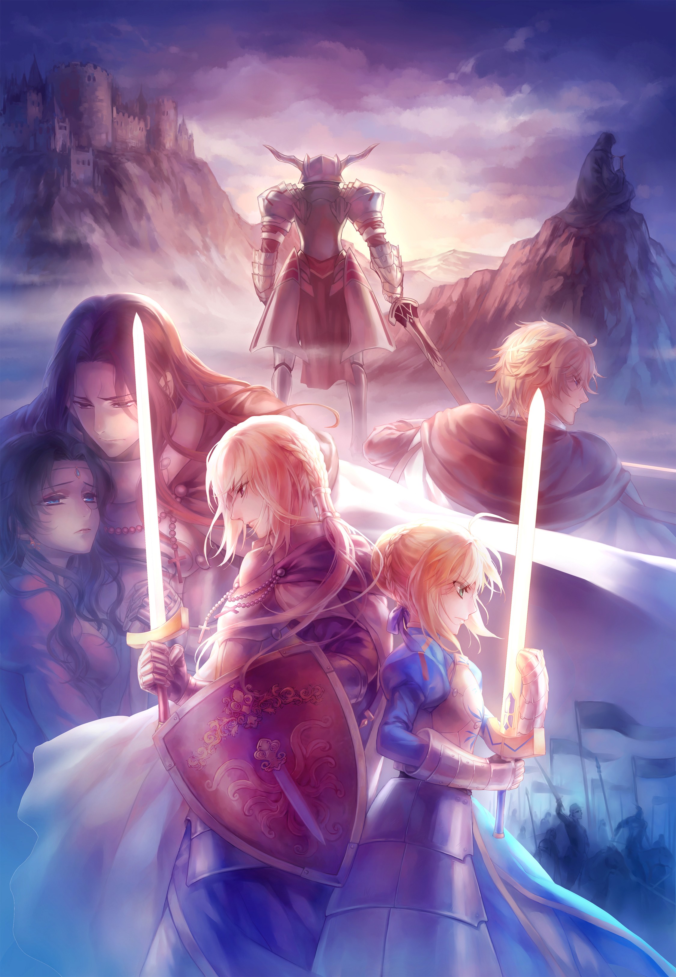 Anime 2250x3250 fantasy art anime girls sword shield Fate series Saber Mordred (Fate/Apocrypha) Gawain (Fate/Grand Order) Lancelot (Fate/Grand Order) anime women with swords weapon