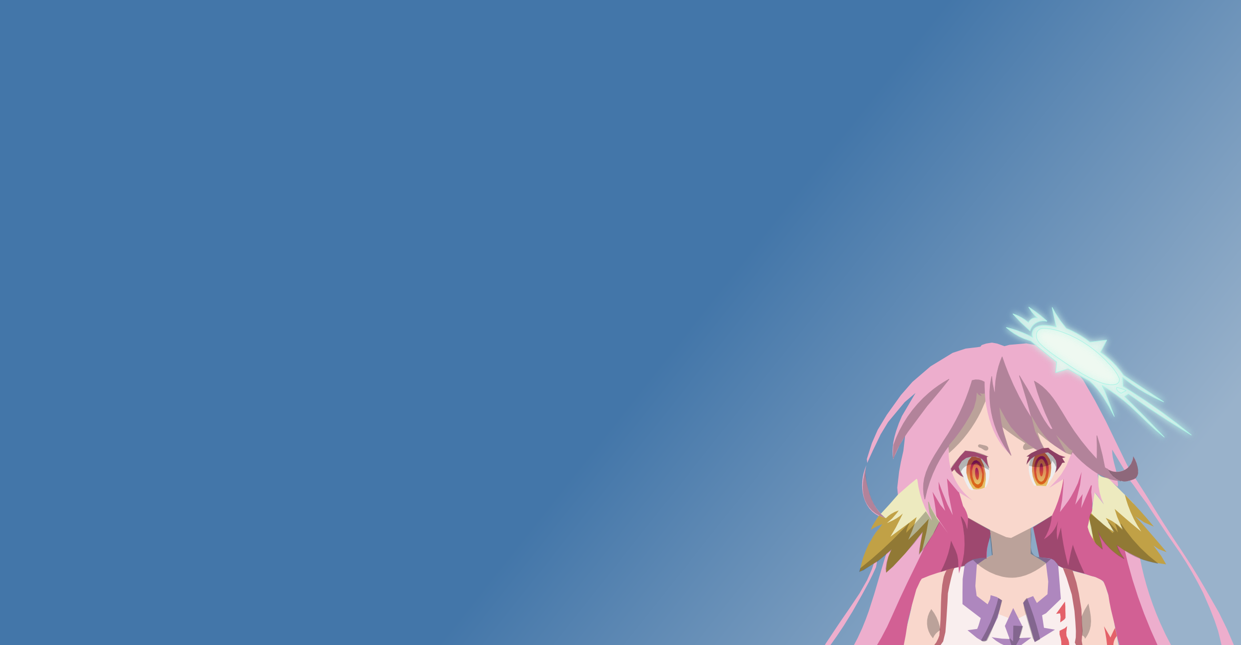 Anime 2500x1299 No Game No Life Jibril anime anime girls pink hair long hair simple background blue background women looking at viewer