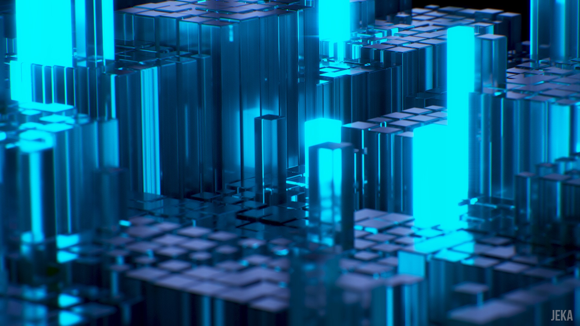 General 1920x1080 cyan blue digital art 3D blocks 3D Abstract abstract CGI
