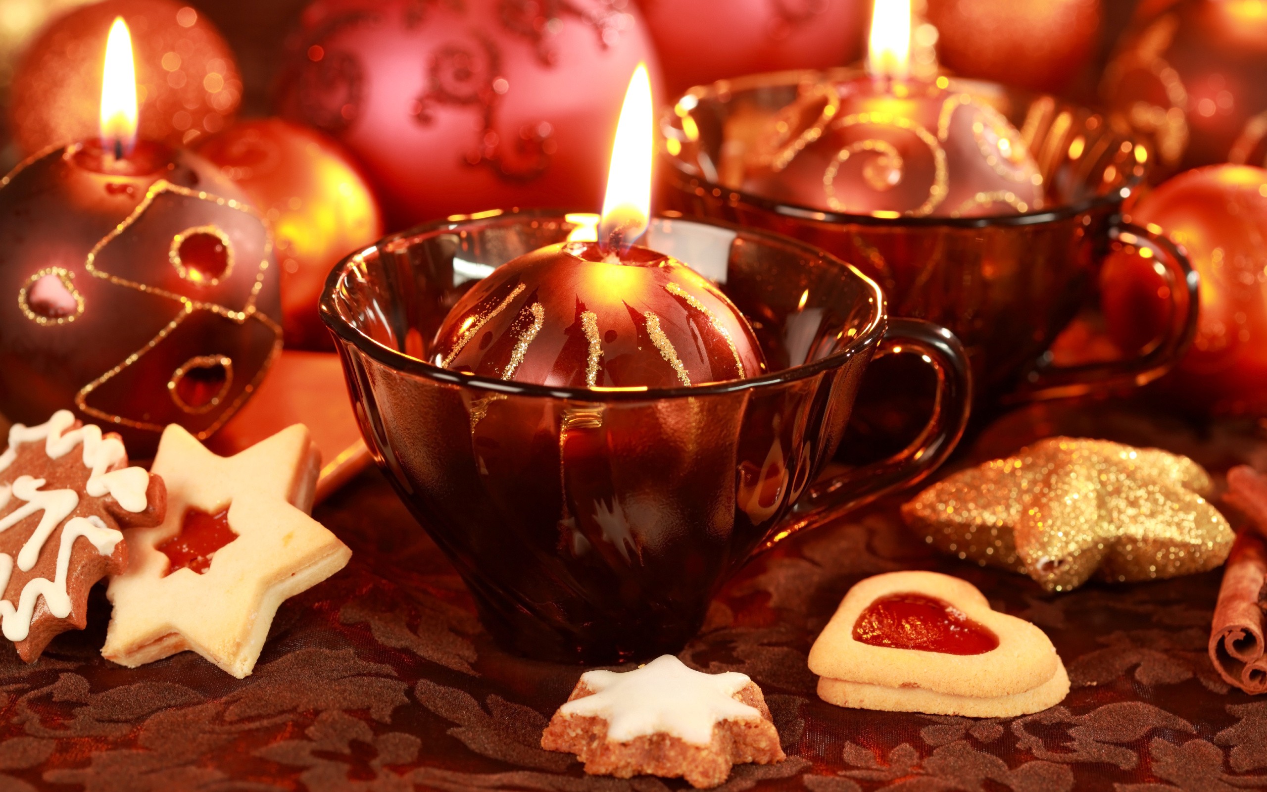 General 2560x1600 Christmas New Year candles cookies Christmas ornaments  cup holiday food sweets