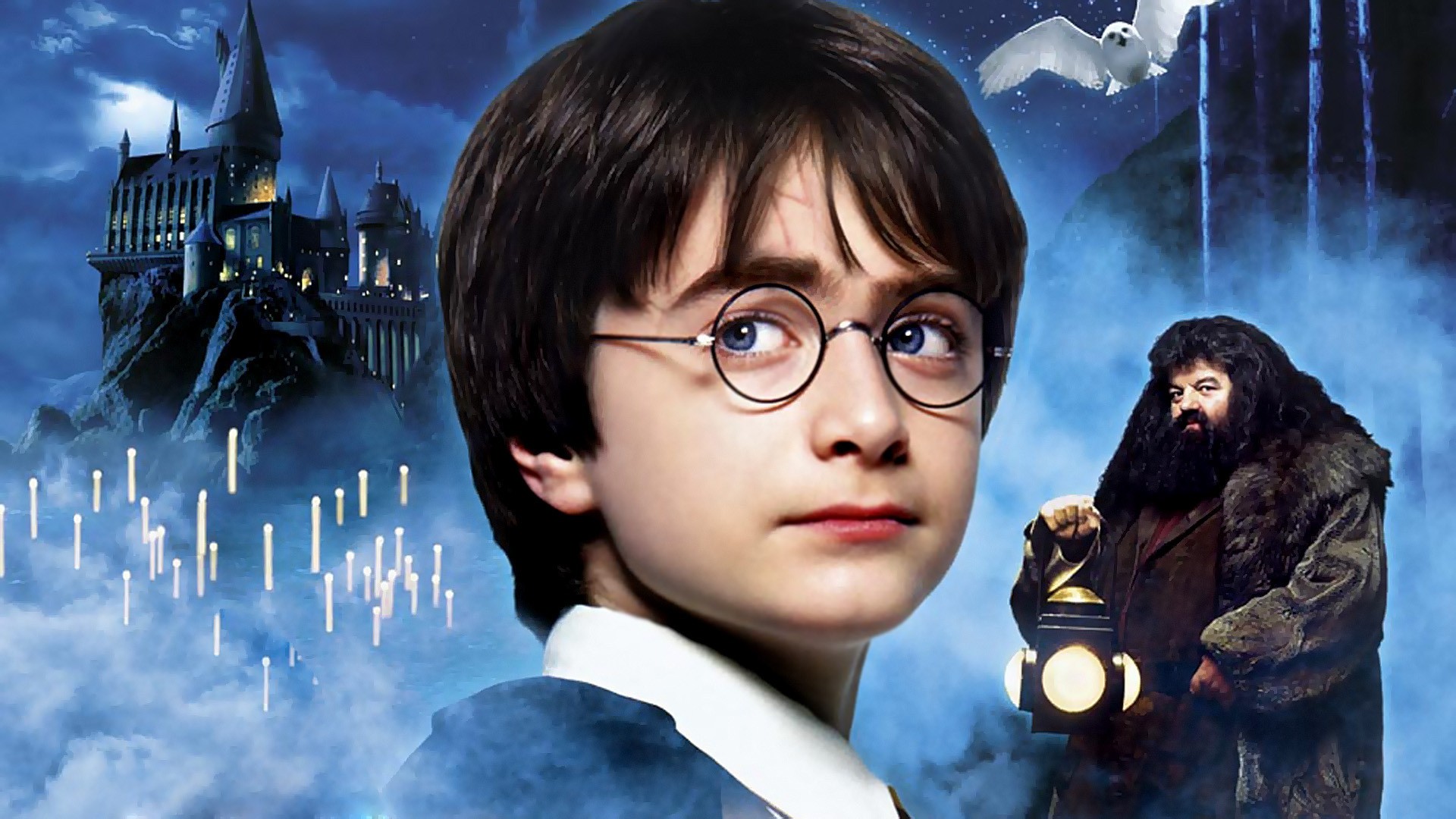 People 1920x1080 Harry Potter Hogwarts lantern castle candles Daniel Radcliffe movies Harry Potter and the Sorcerer's Stone Rubeus Hagrid