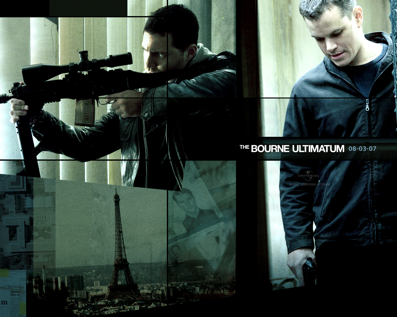 General 1280x1024 Matt Damon The Bourne Ultimatum movies collage 2007 (Year) weapon