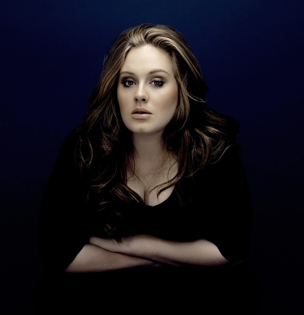 People 1042x1080 Adele arms crossed singer arms on chest celebrity blue background looking at viewer women indoors indoors long hair studio women
