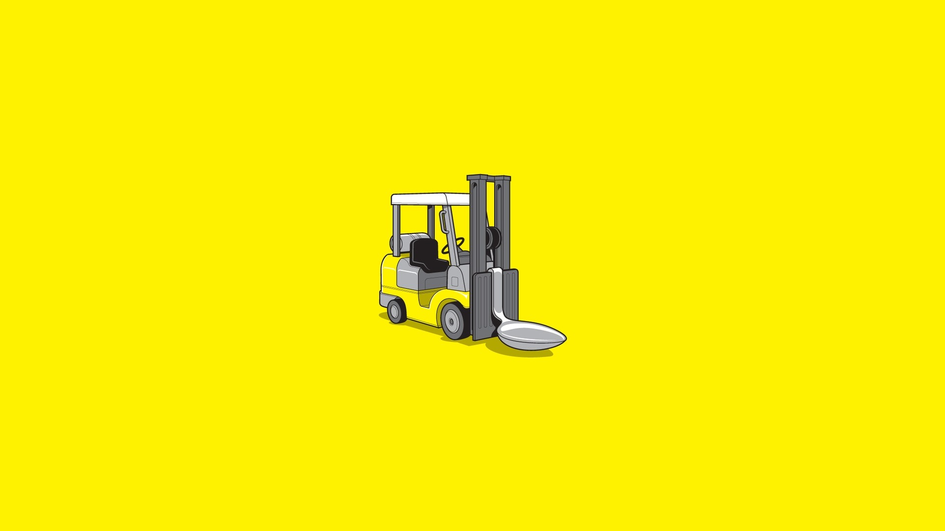 General 1920x1080 minimalism drawing digital art humor simple background forklifts spoon vehicle yellow background