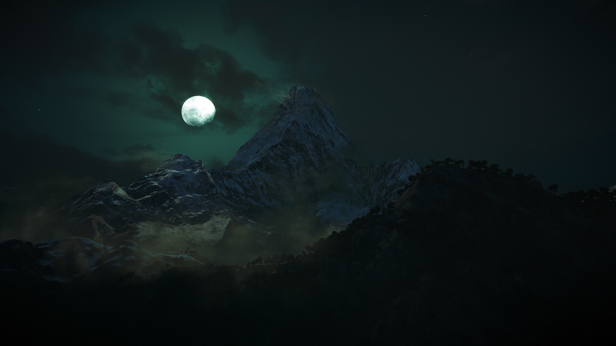 General 2048x1152 landscape dark Moon mountains sky nature night clouds