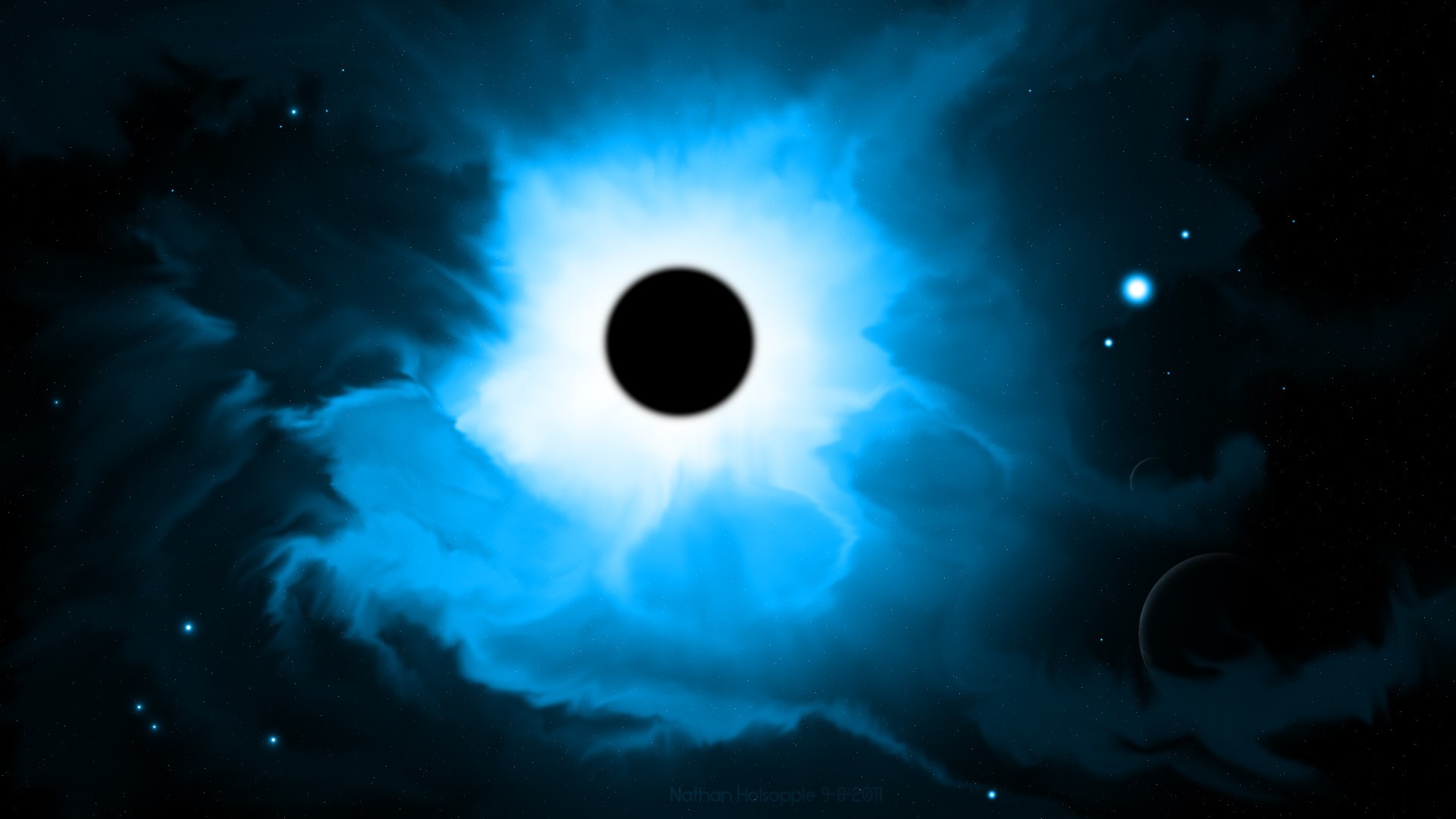 General 1920x1080 space art nebula artwork glowing black holes cyan blue digital art