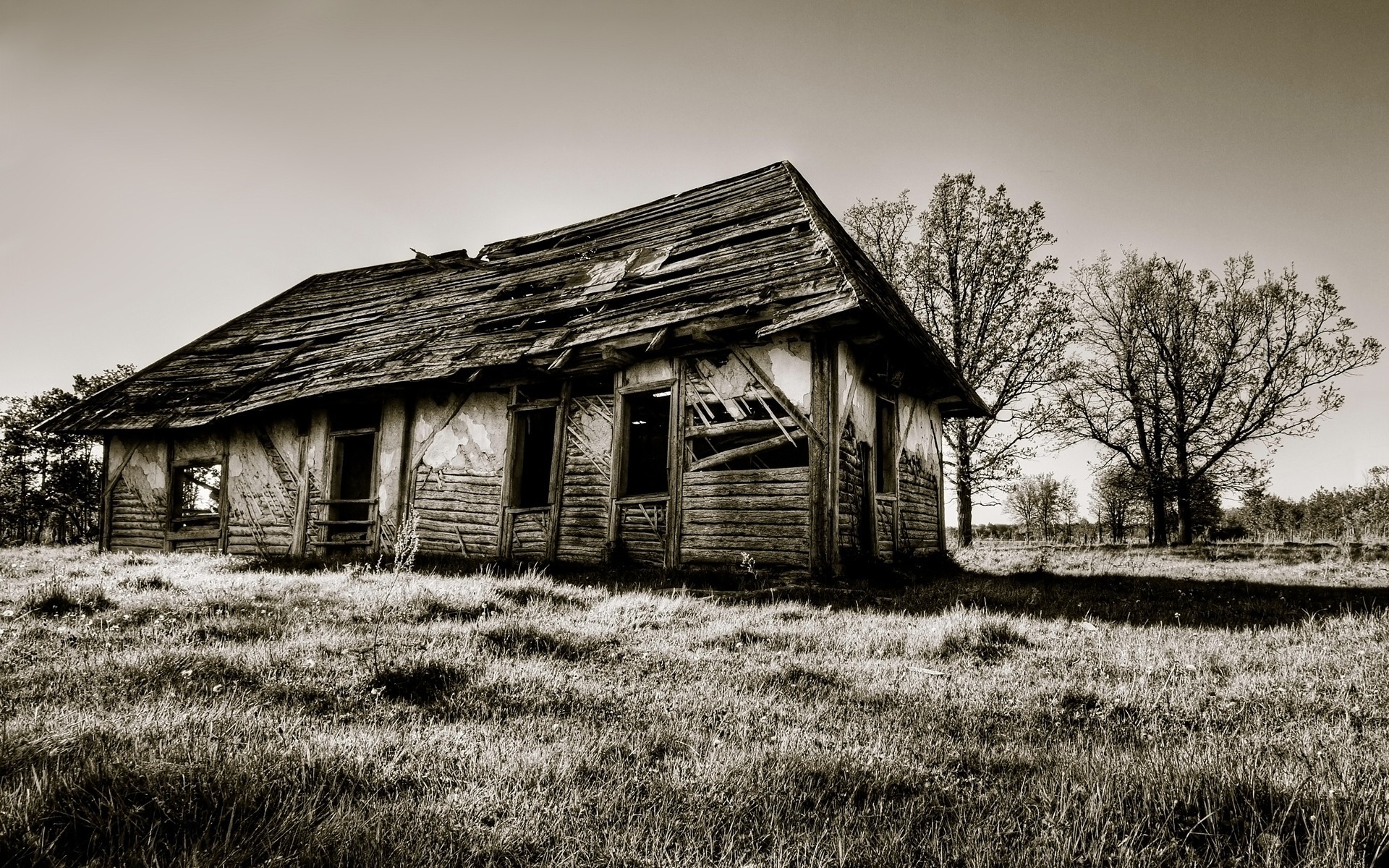 General 1920x1200 photography abandoned house sepia ruins outdoors monochrome