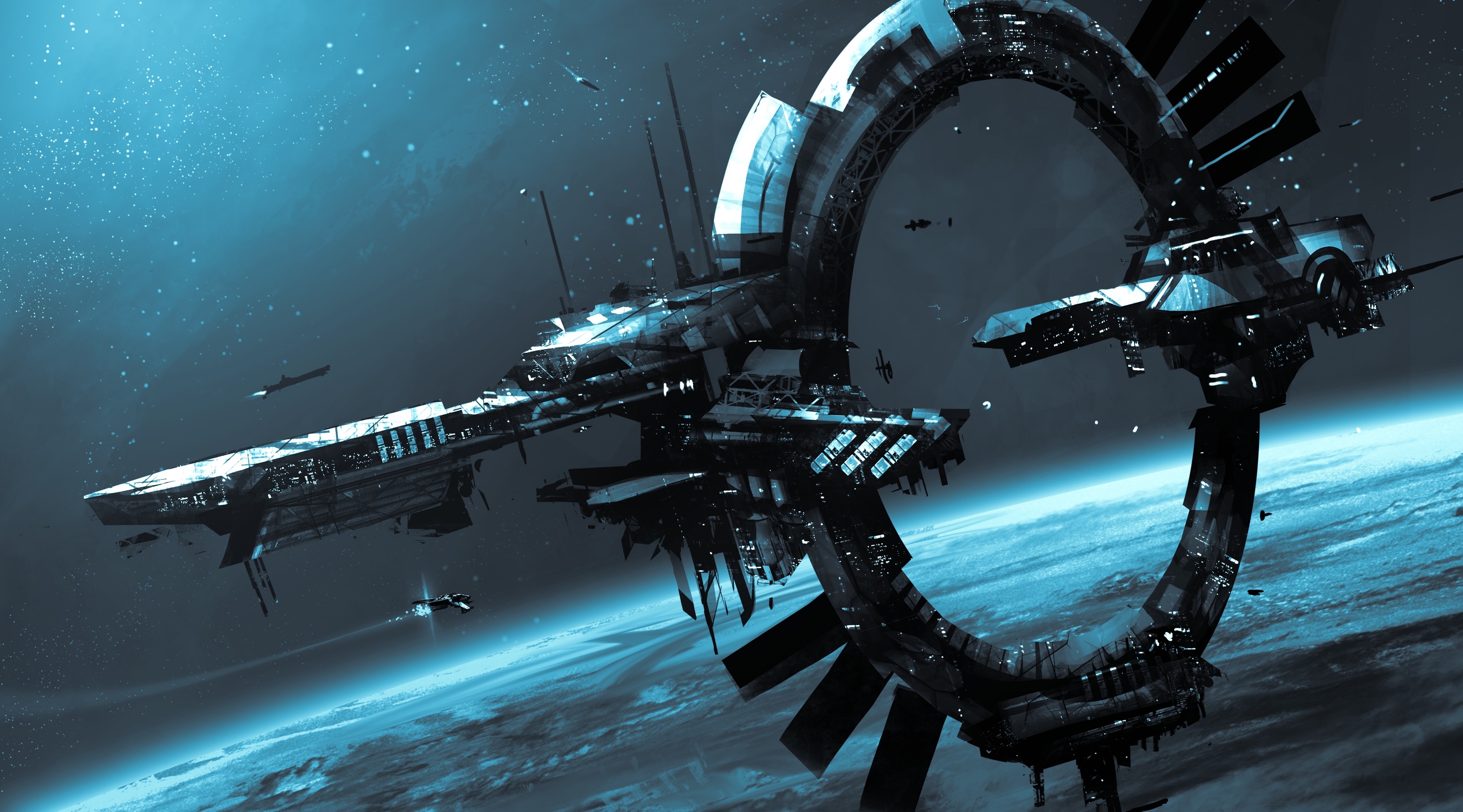 General 4000x2221 science fiction Star Citizen space station PC gaming video game art cyan
