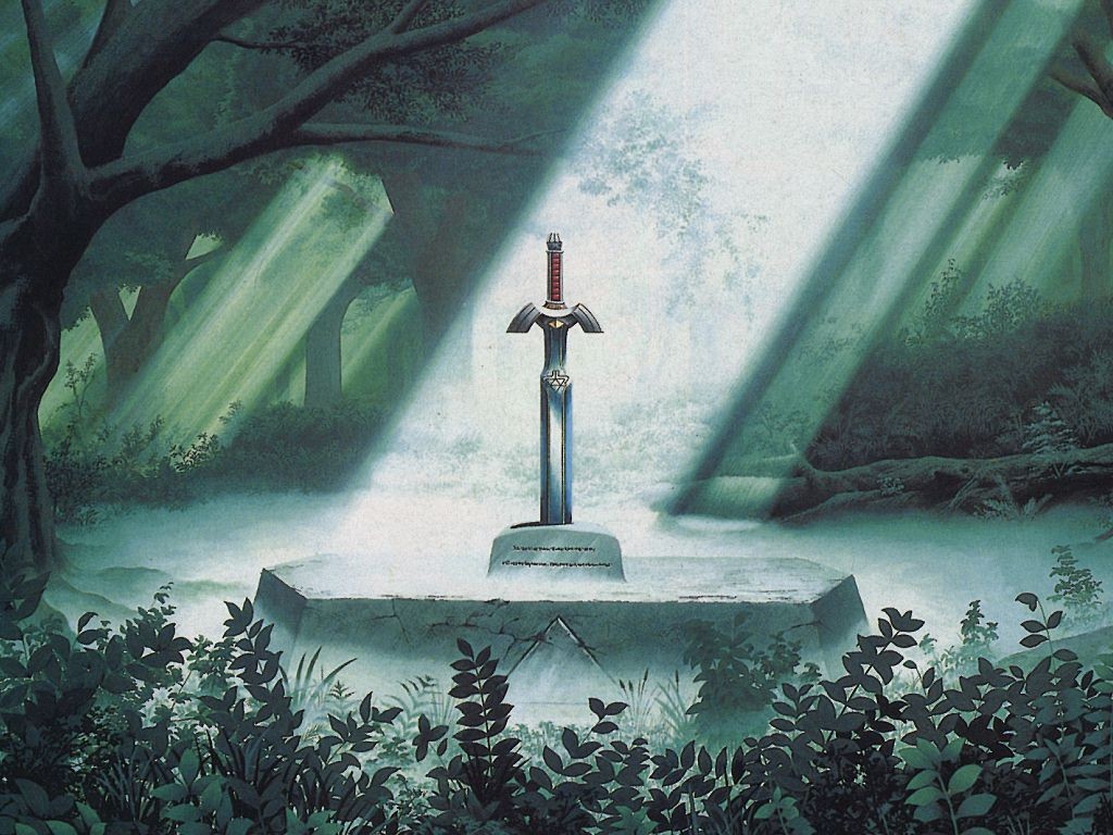 General 1024x768 The Legend of Zelda sword sunlight forest Master Sword sunbeams green shrubs video games video game art