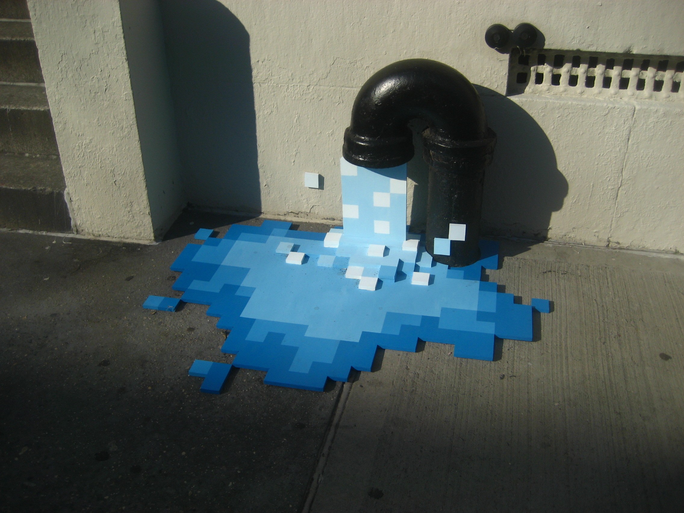 General 2272x1704 pixels pixel art street water pipes building artwork street art shadow digital art cyan blue