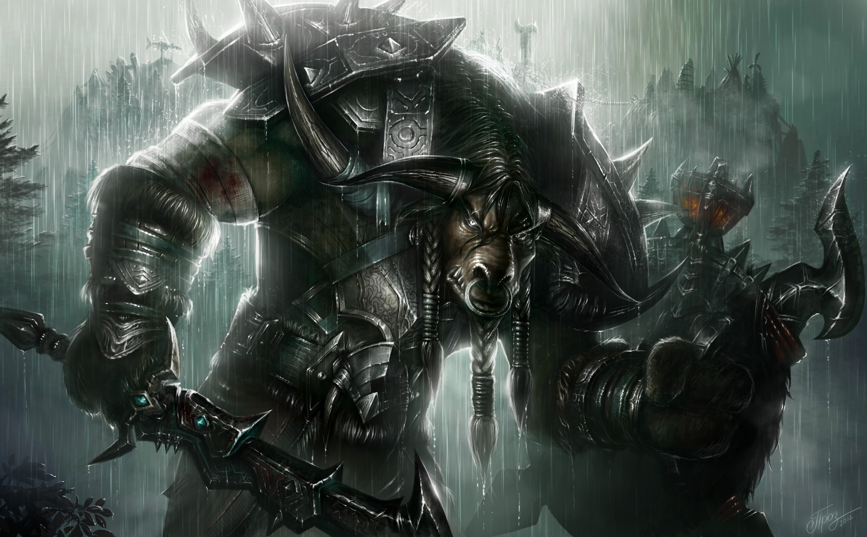 General 2976x1846 PC gaming artwork video game art fantasy art creature rain Taurens World of Warcraft: Classic WOW 3 horde