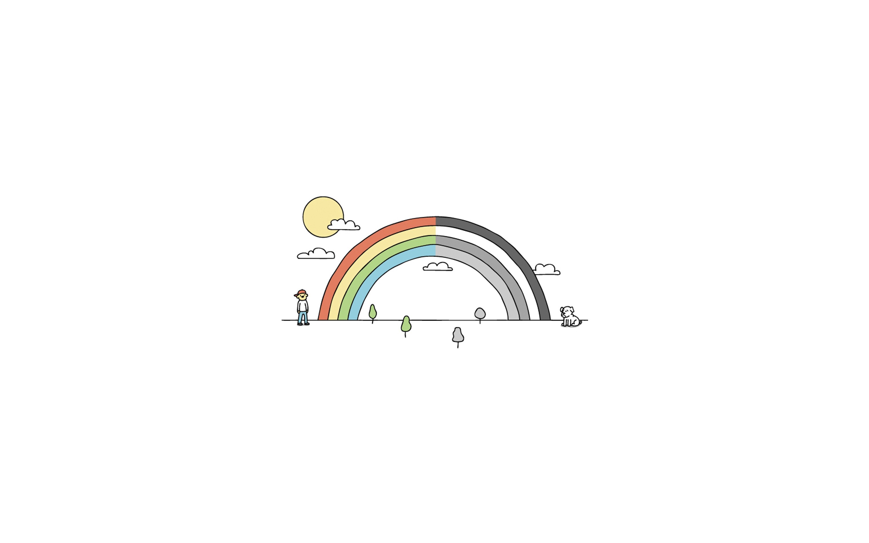General 3040x1900 minimalism selective coloring rainbows dog Sun simple background artwork