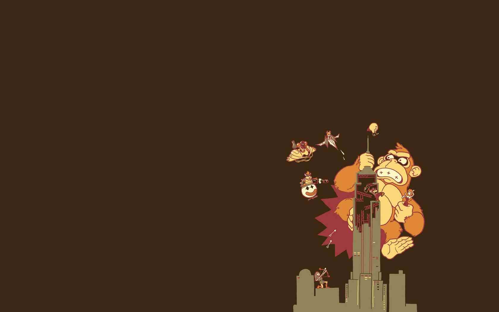 General 1680x1050 Donkey Kong minimalism video game art humor brown background simple background video games