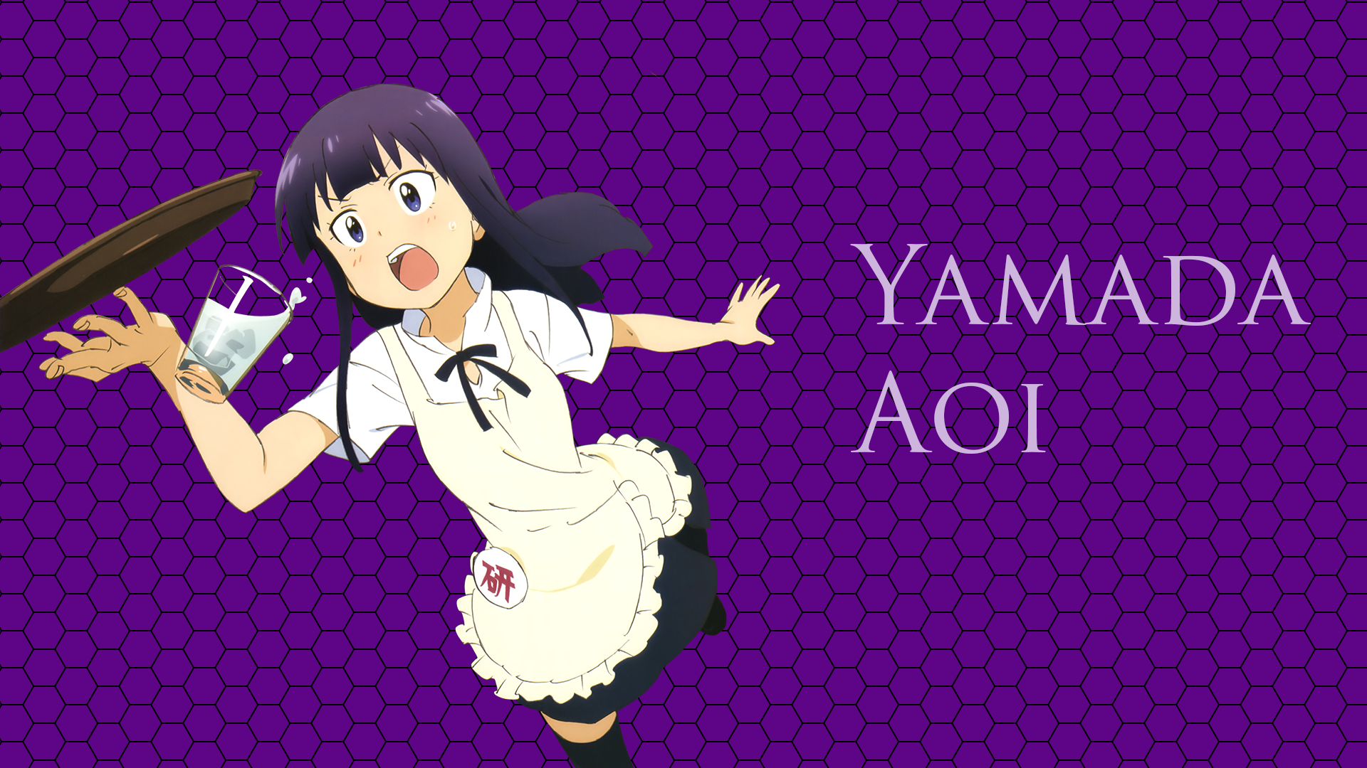 Anime 1920x1080 Yamada Aoi Working!! uniform anime anime girls women purple background drinking glass