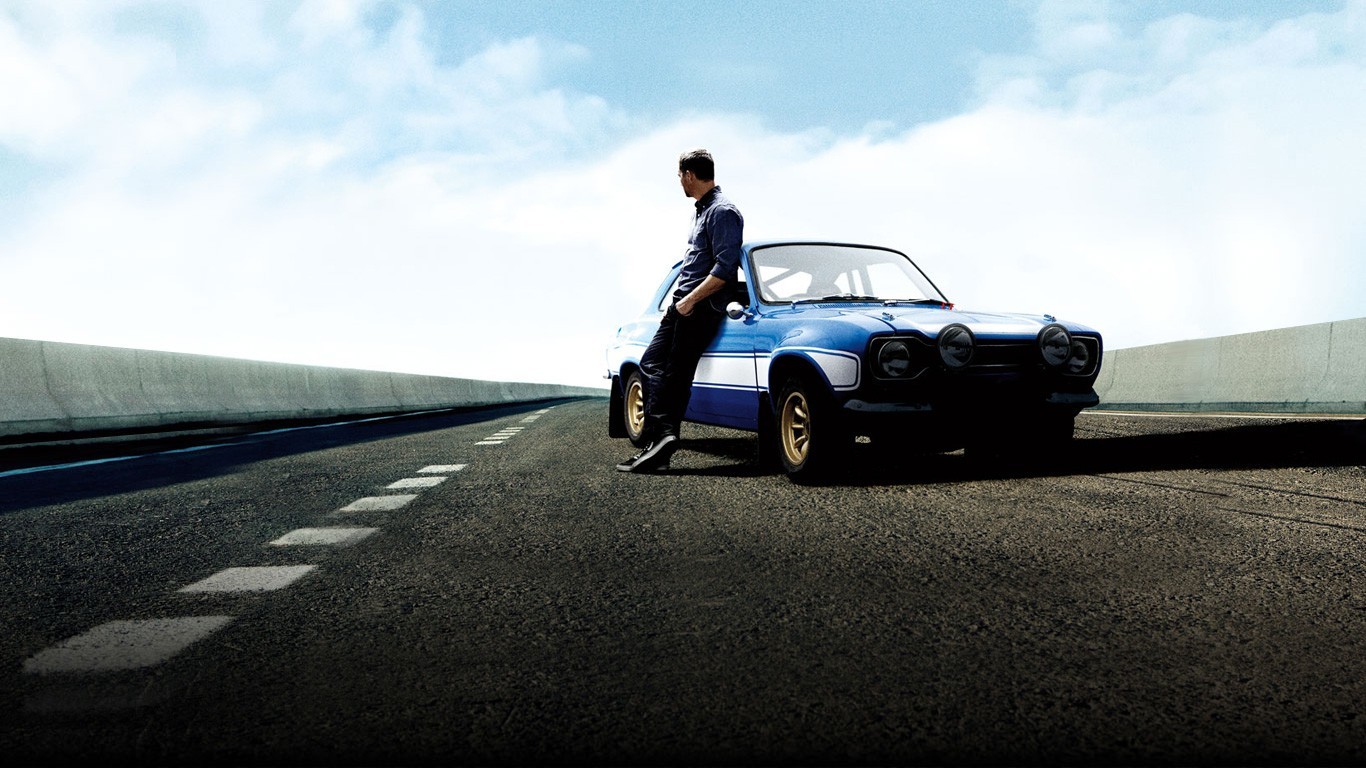 General 1366x768 Furious 7 movies standing road asphalt Paul Walker men with cars car blue cars vehicle