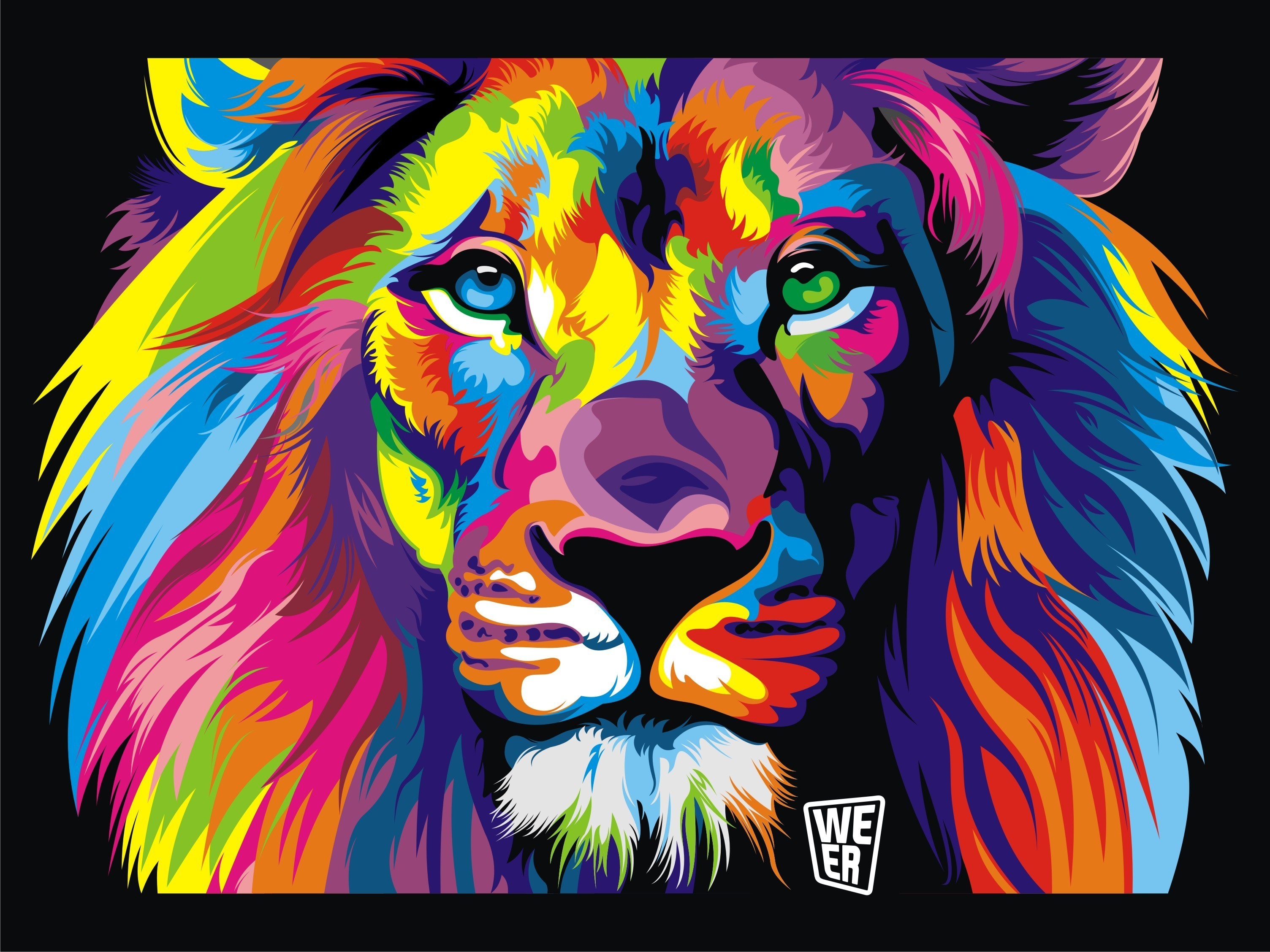 General 3008x2256 colorful black background animals artwork digital art lion mammals big cats