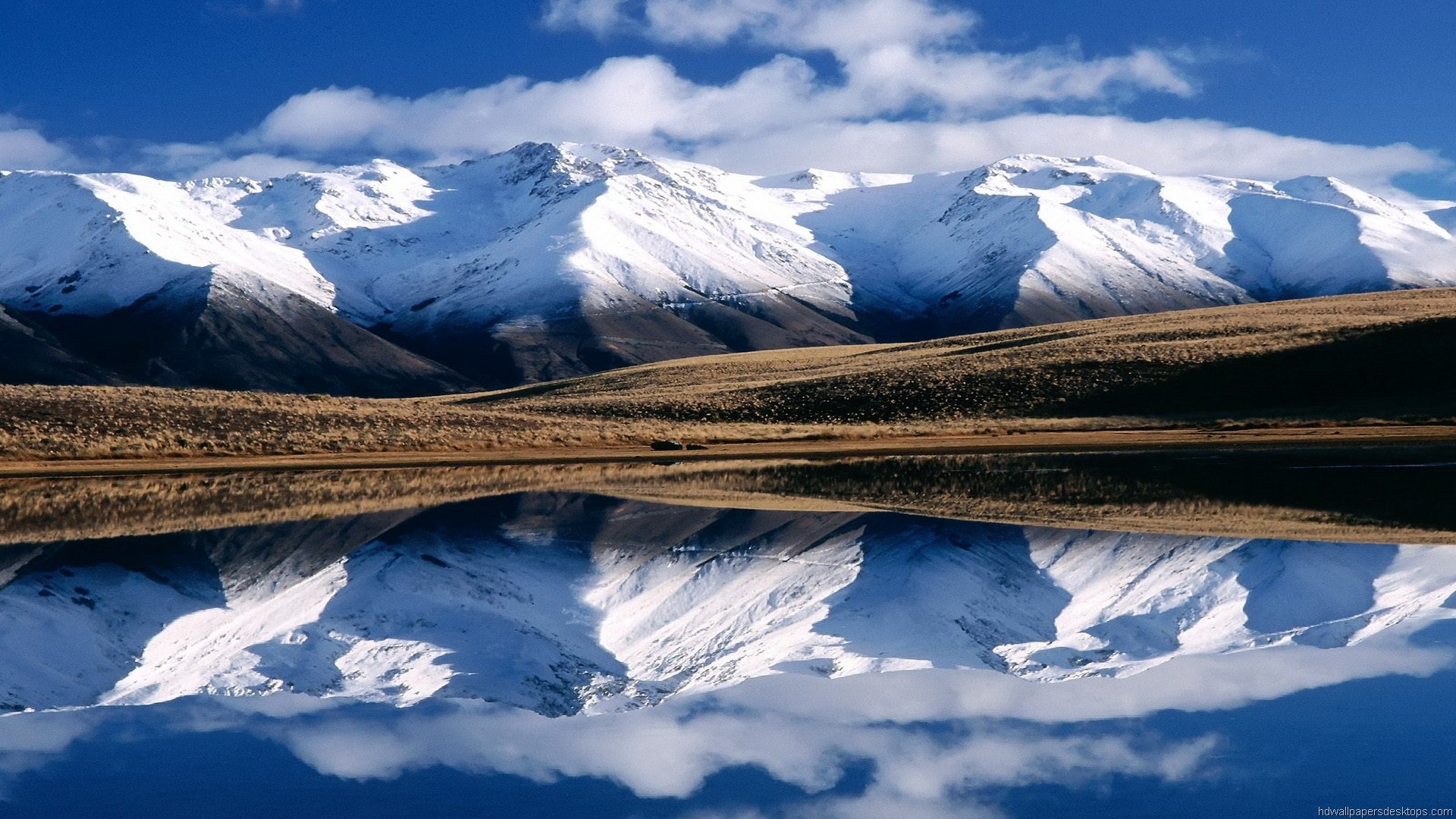 General 1920x1080 nature landscape New Zealand mountains clouds hills water lake reflection snow
