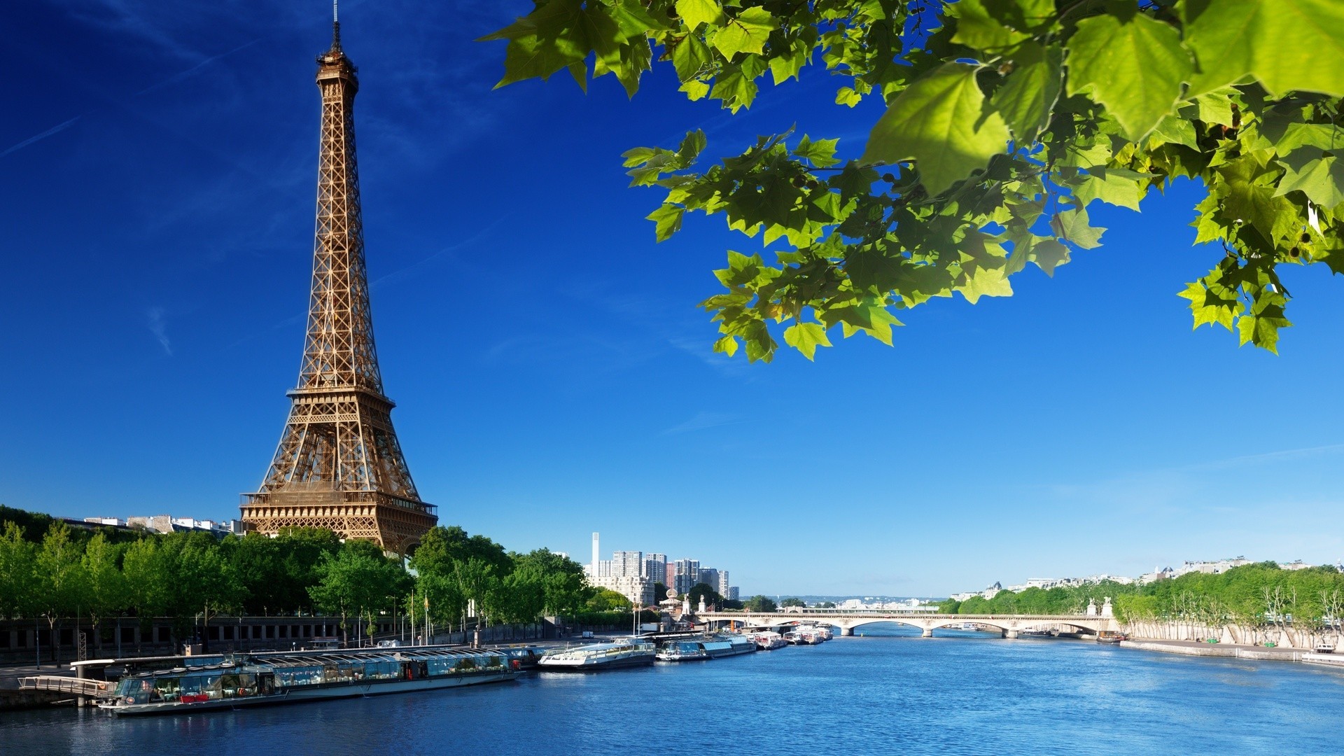 General 1920x1080 Paris Eiffel Tower river boat France Seine  cityscape sky landmark Europe