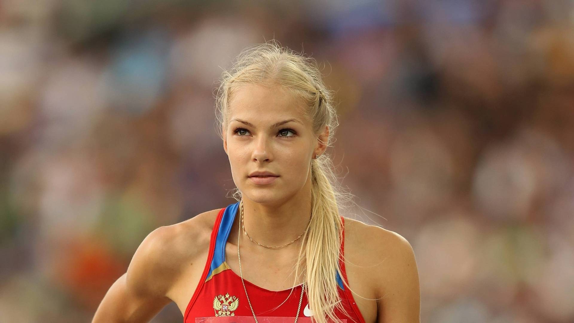 People 1920x1080 Darya Klishina women blonde athletes sport looking up Russian women