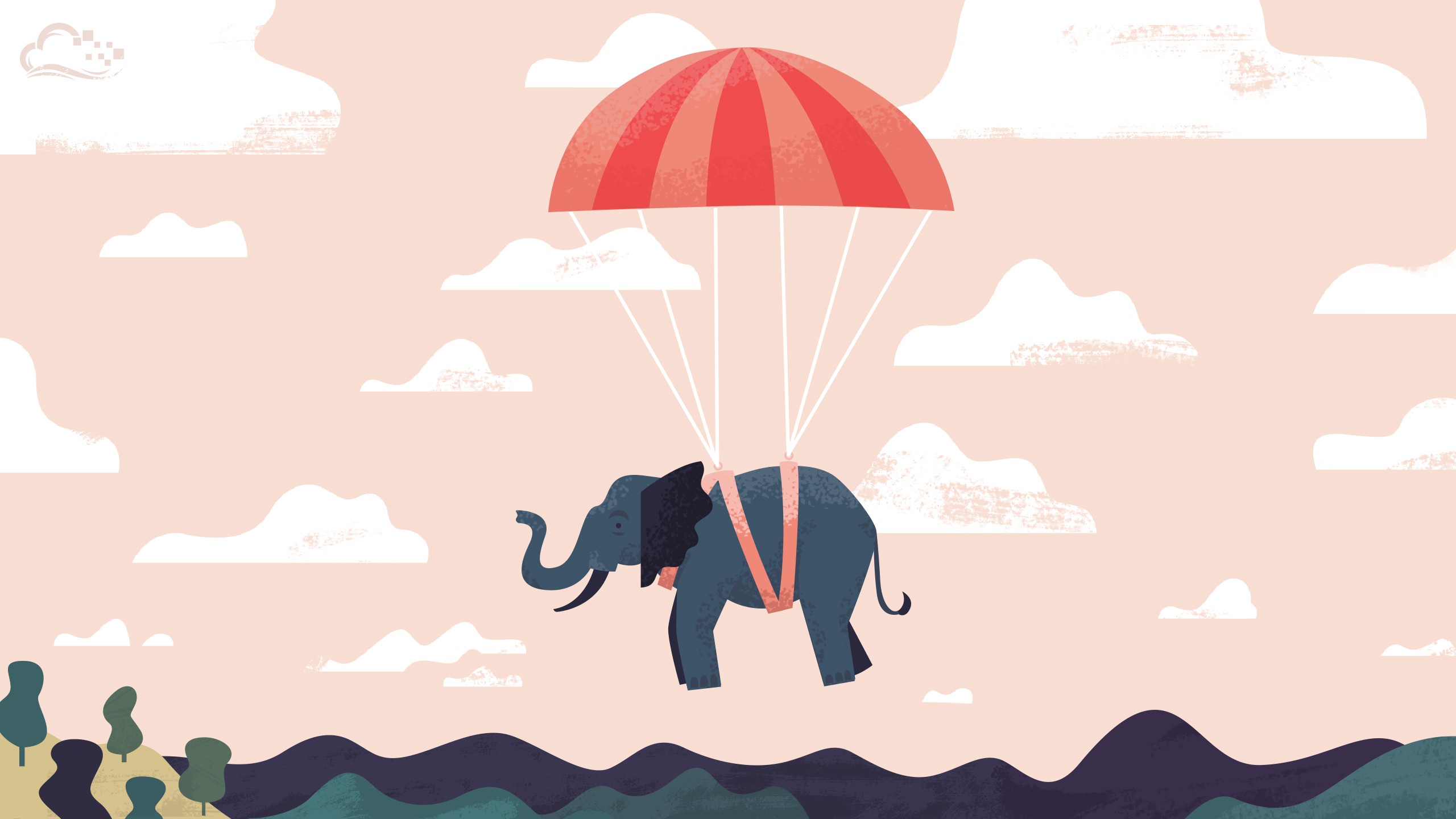 General 2560x1440 digitalocean elephant minimalism Africa parachutes digital art