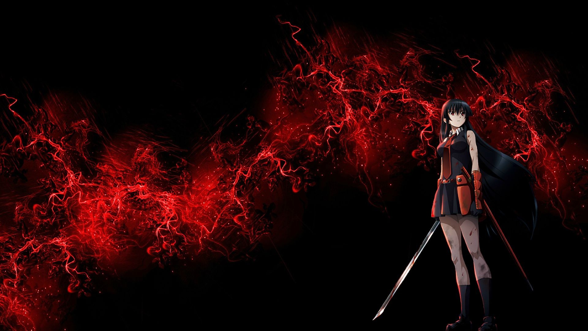 Anime 1920x1080 anime girls Akame ga Kill! Akame black background red background black hair sword weapon women with swords