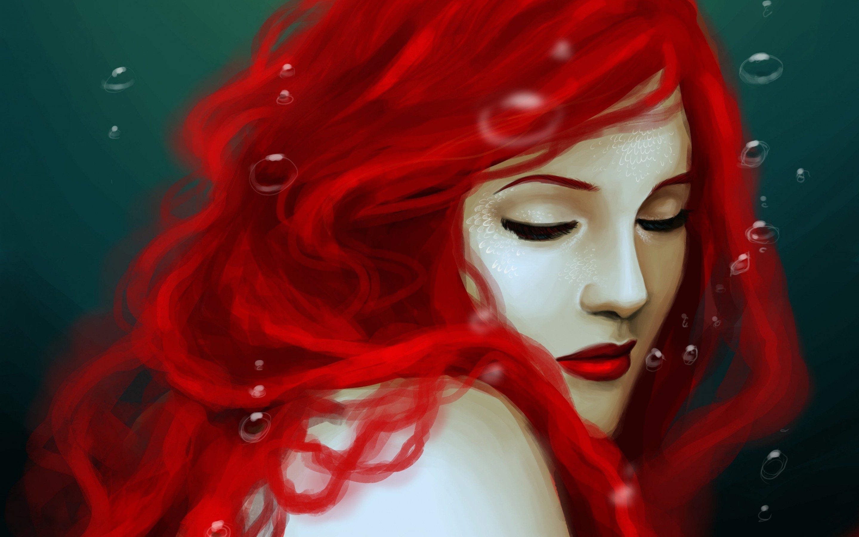 General 2880x1800 fantasy art artwork fantasy girl redhead closed eyes face digital art closeup women