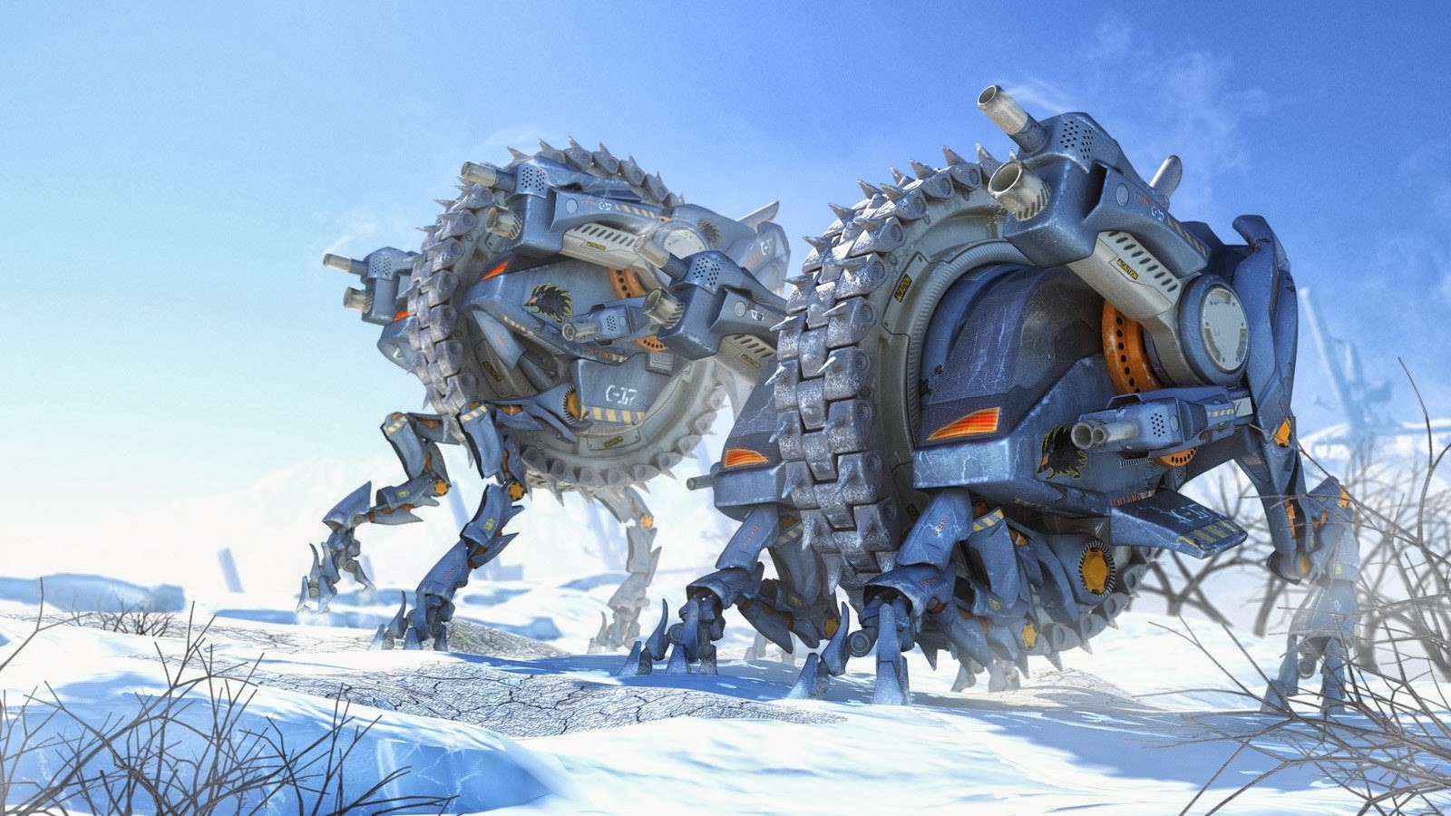 General 1600x900 science fiction digital art CGI futuristic machine ice snow