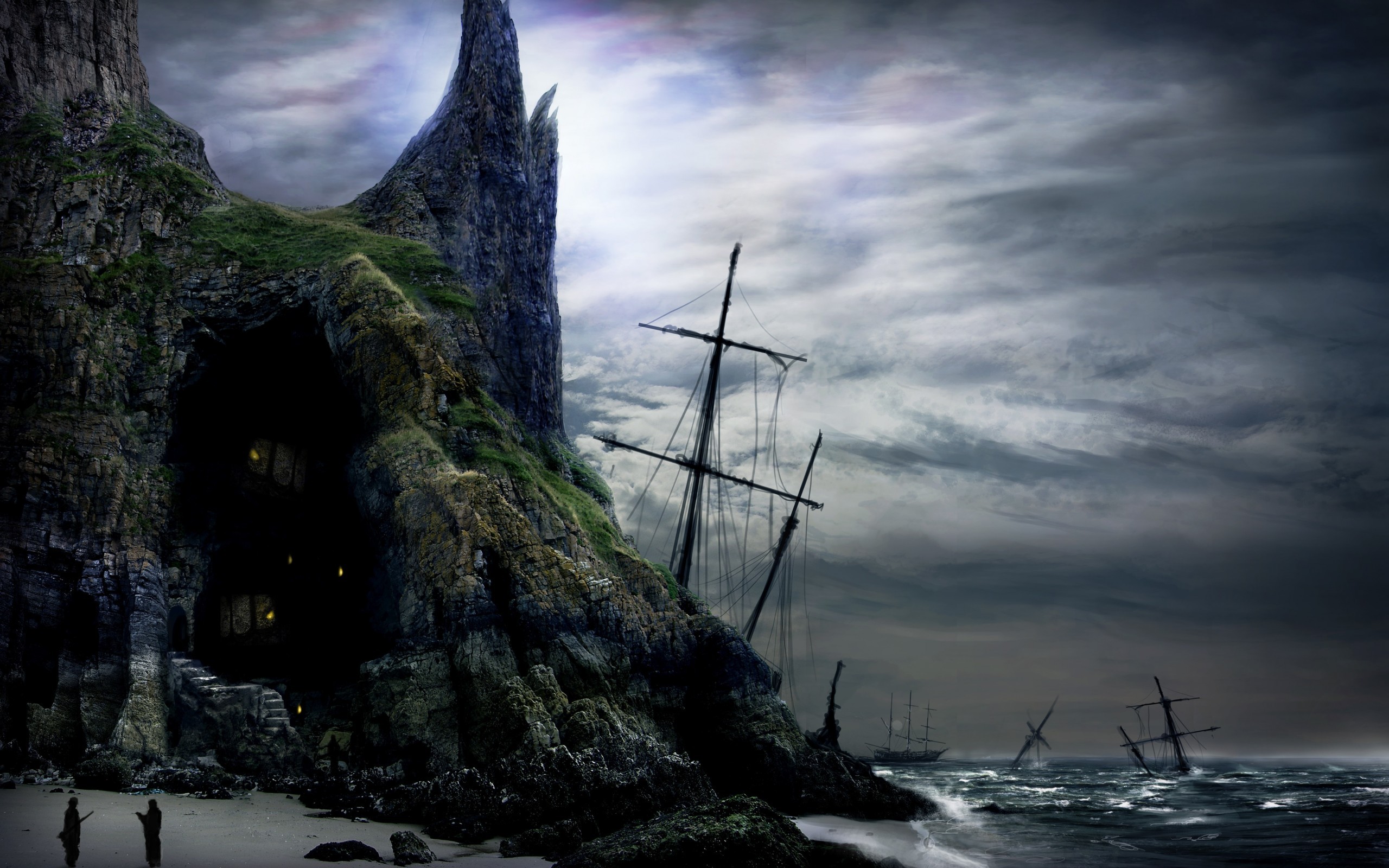 General 2560x1600 fantasy art pirates coast wreck ship island