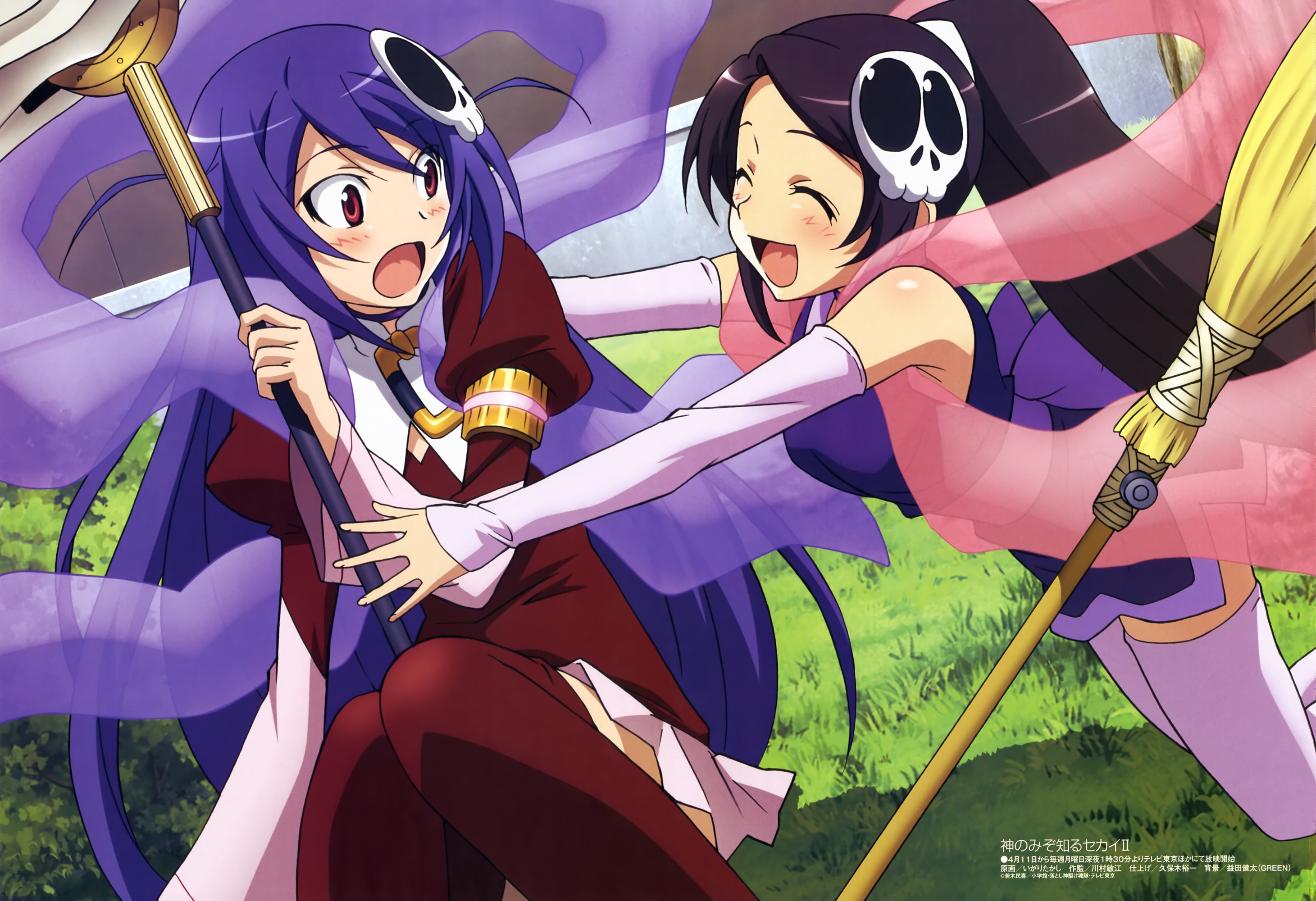 Anime 2921x2000 The World God Only Knows anime anime girls Haqua du Lot Herminium Elucia de Lute Ima two women purple hair open mouth red eyes closed eyes