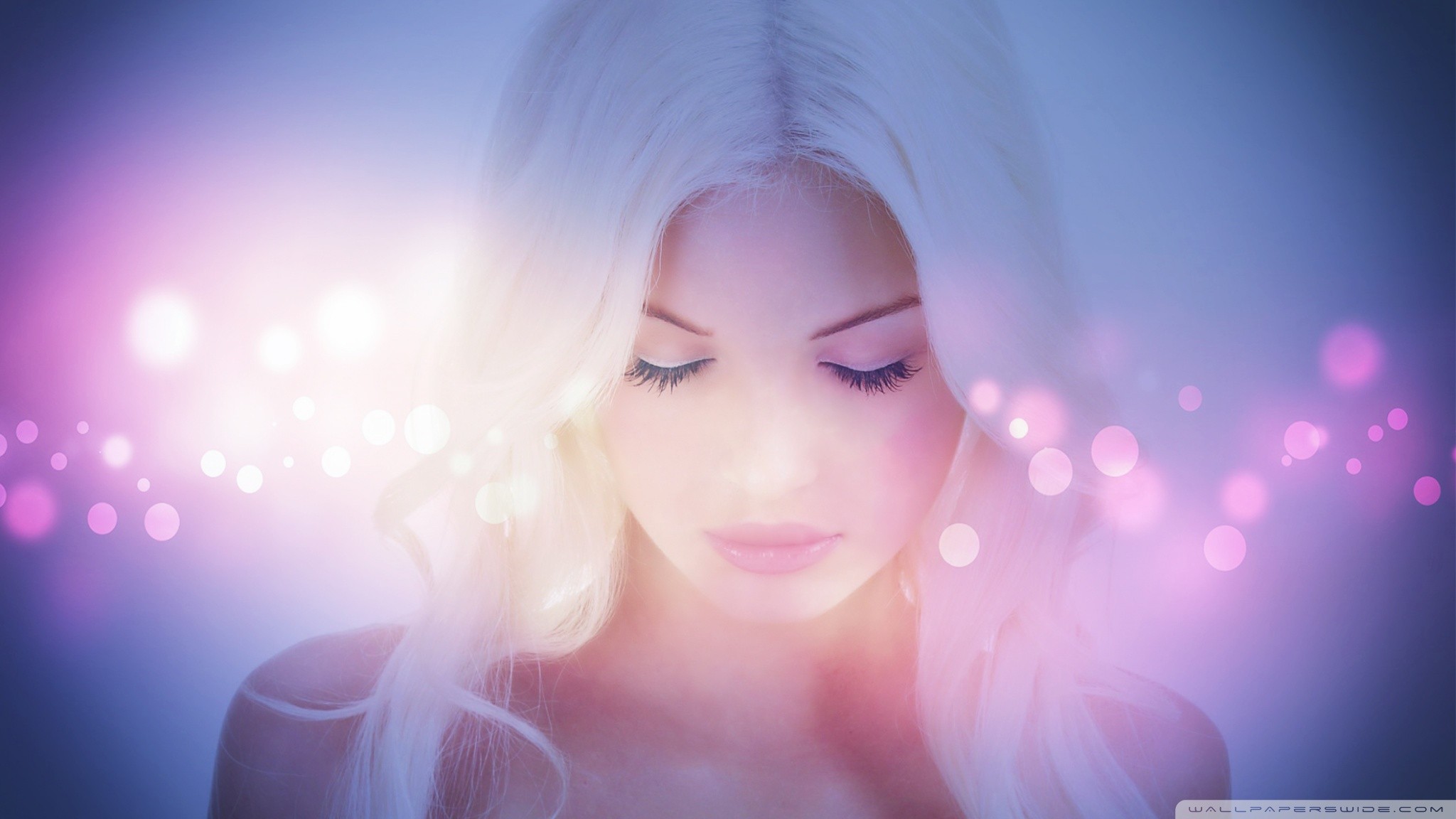 People 2048x1152 blonde magic women face model Franziska Facella portrait pink lipstick dyed hair Digital Glowing lights pornstar glitter hair closeup watermarked