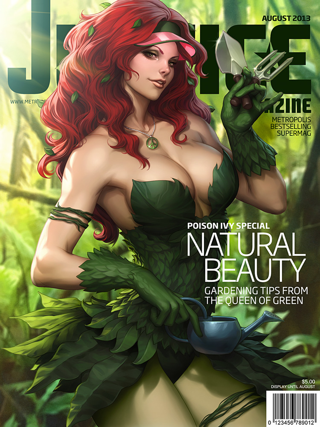 General 1080x1440 fantasy art magazine cover Artgerm Poison Ivy 2013 (Year) fantasy girl redhead plants leaves barcode numbers looking at viewer necklace long hair