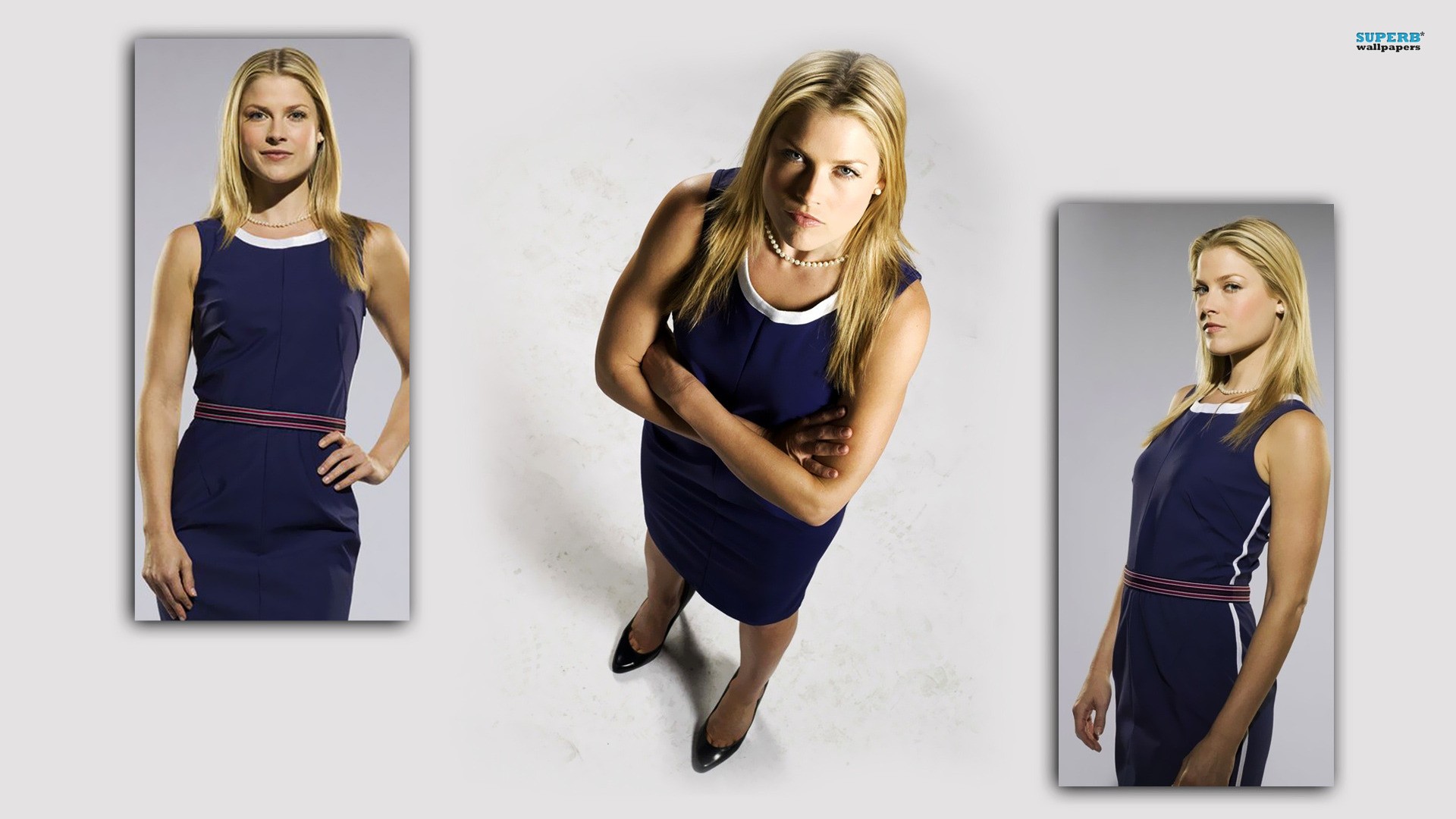 People 1920x1080 Ali Larter blonde actress women collage blue dress looking at viewer simple background white background