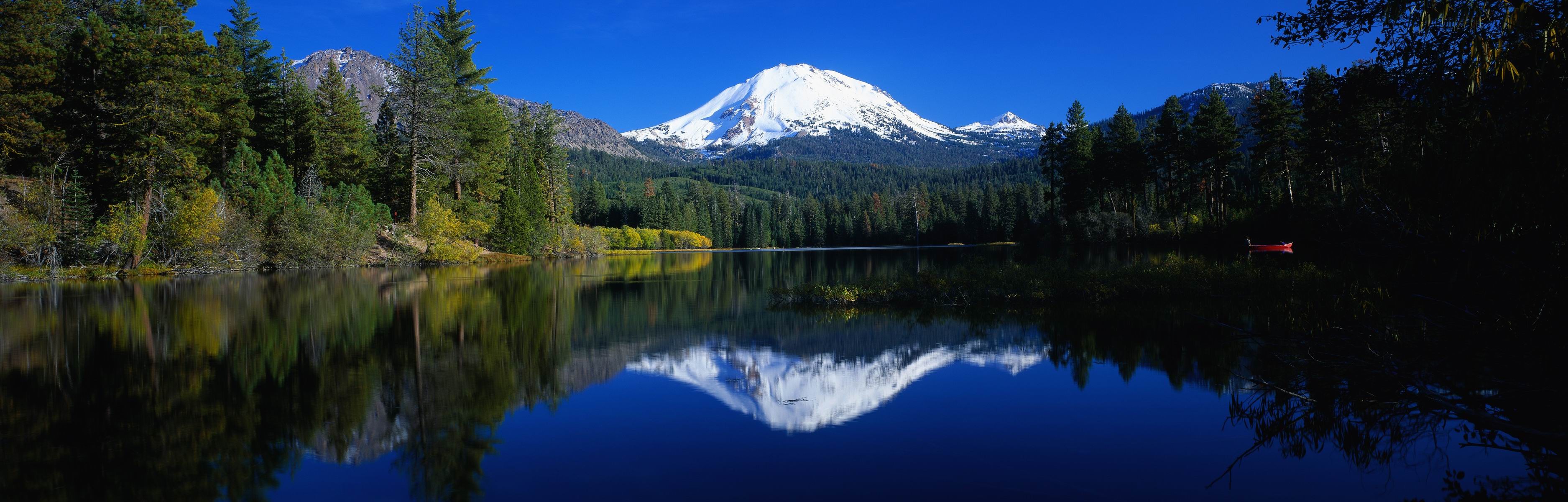 General 3750x1200 landscape lake reflection mountains forest trees nature snowy peak