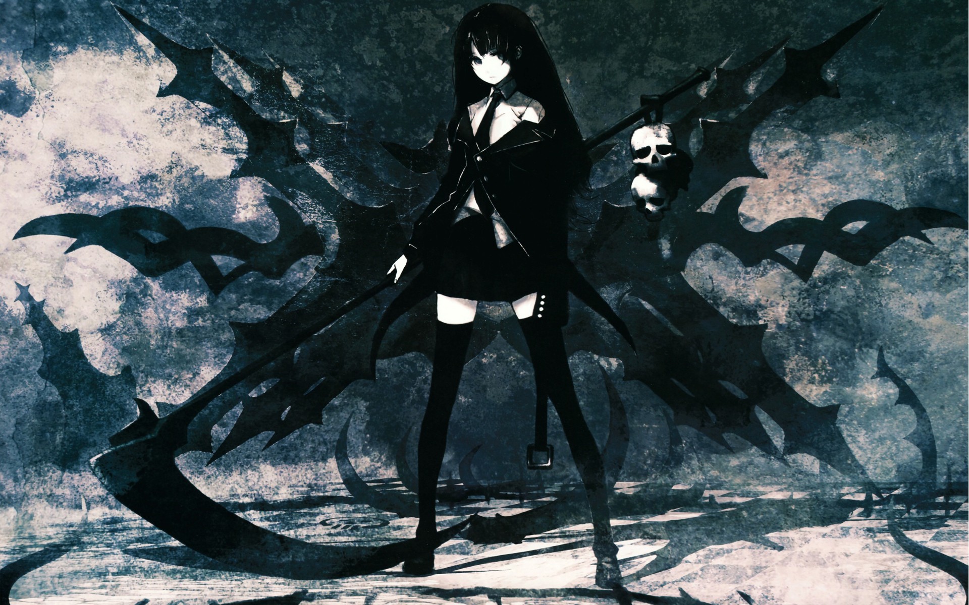 Anime 1920x1200 anime girls anime standing dark hair Huke (artist) Death Scythe Black Rock Shooter scythe