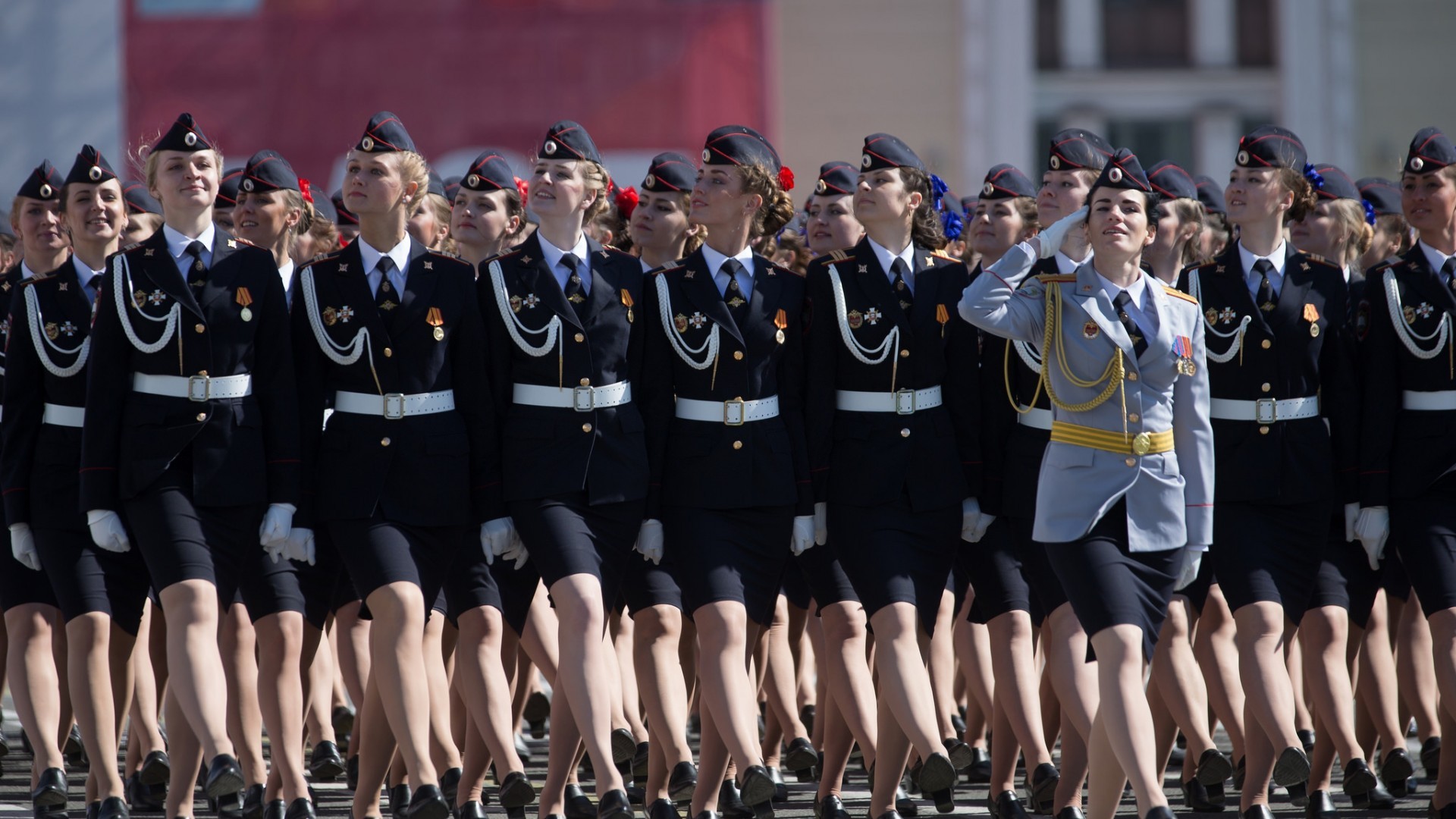 People 1920x1080 Russia group of women women military uniform military Russian Army parade Victory Day police costume uniform salute