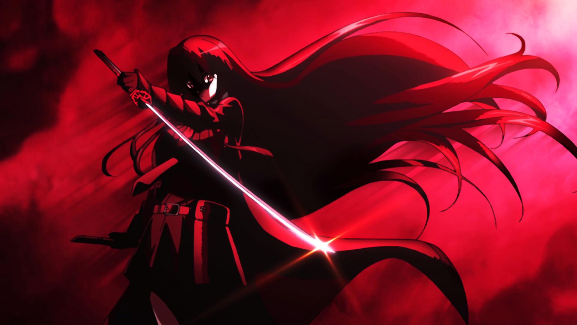 Anime 1920x1080 Akame ga Kill! Akame anime girls long hair sword katana red background red eyes anime women with swords weapon
