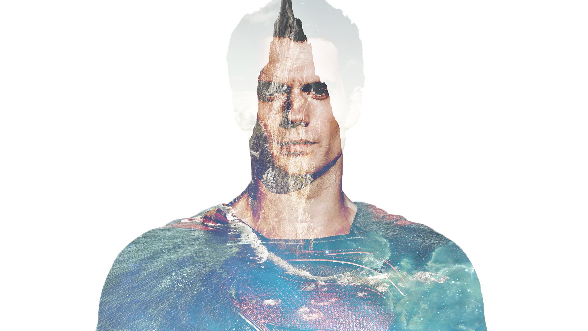 General 1920x1080 Superman mountains water faded superhero movies Henry Cavill digital art white background simple background