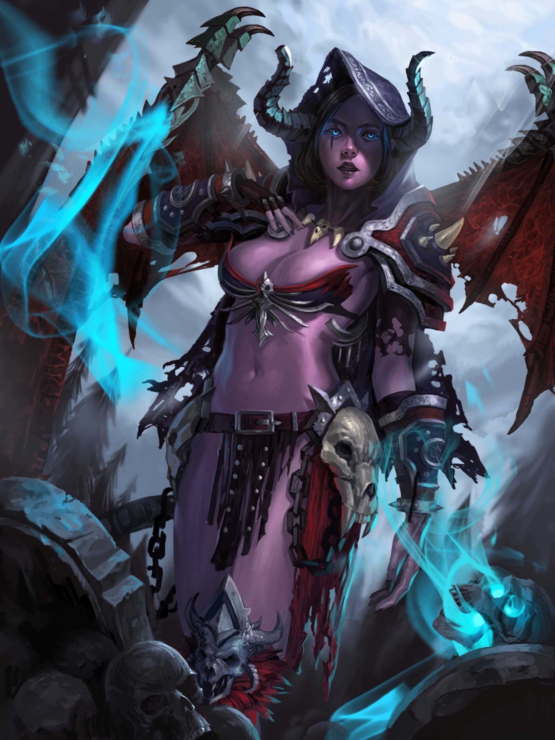 General 1920x2560 fantasy art blue eyes big boobs armor fantasy girl skull boobs glowing eyes belly women horns