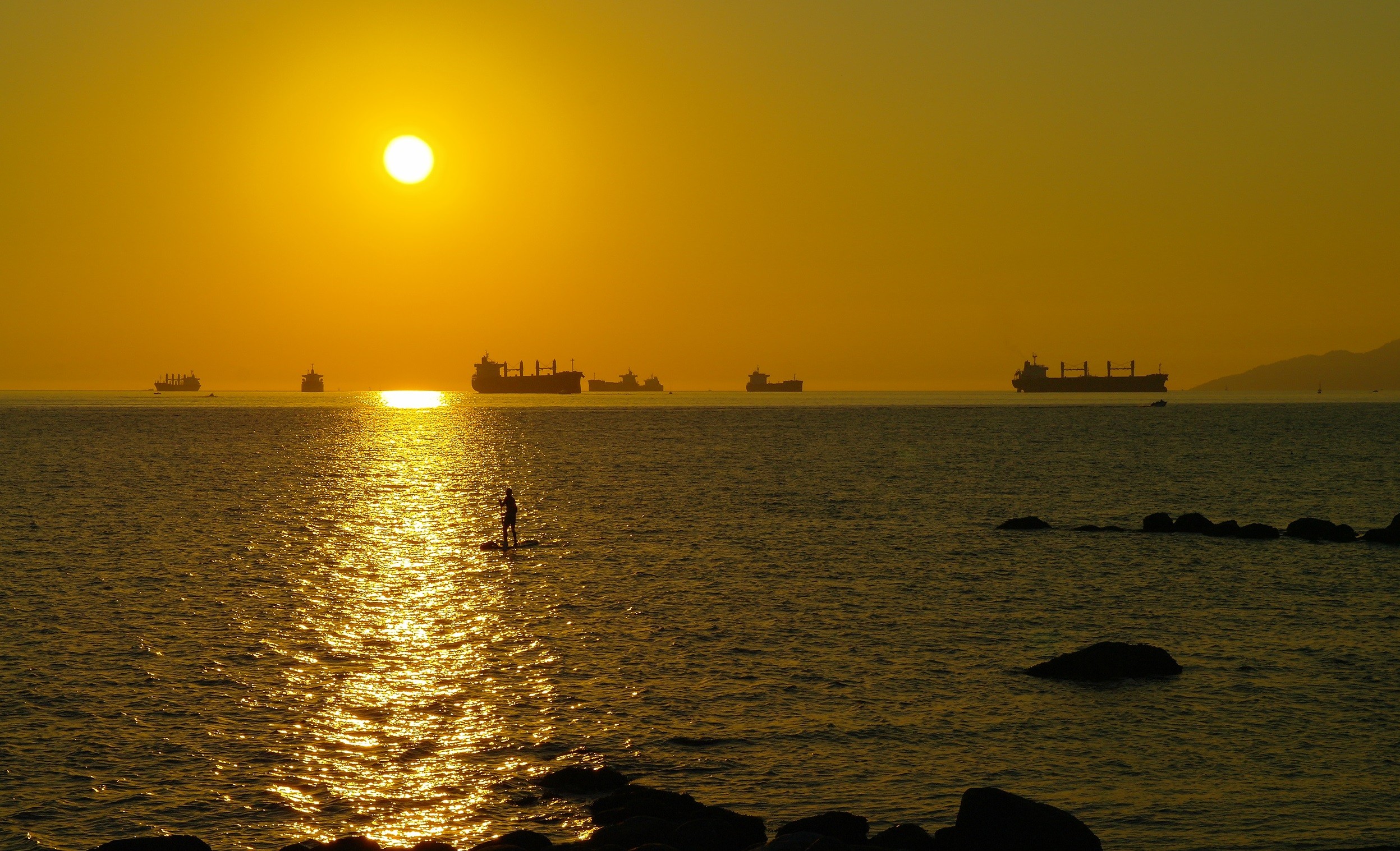 General 2495x1517 photography nature sunset coast water ship rocks sea orange sky sky sunlight vehicle