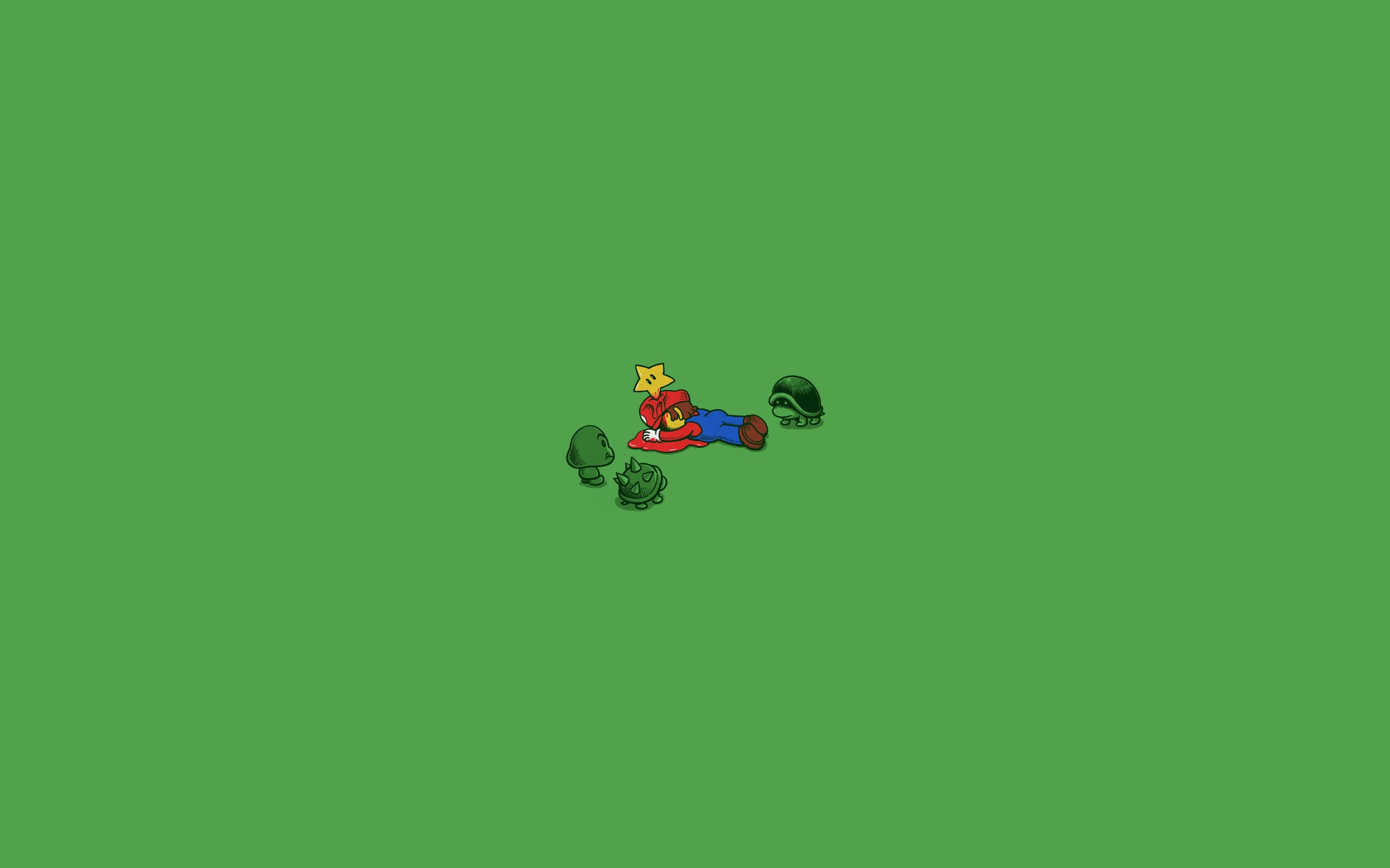 General 2560x1600 Super Mario minimalism humor blood green background simple background video games video game art dark humor