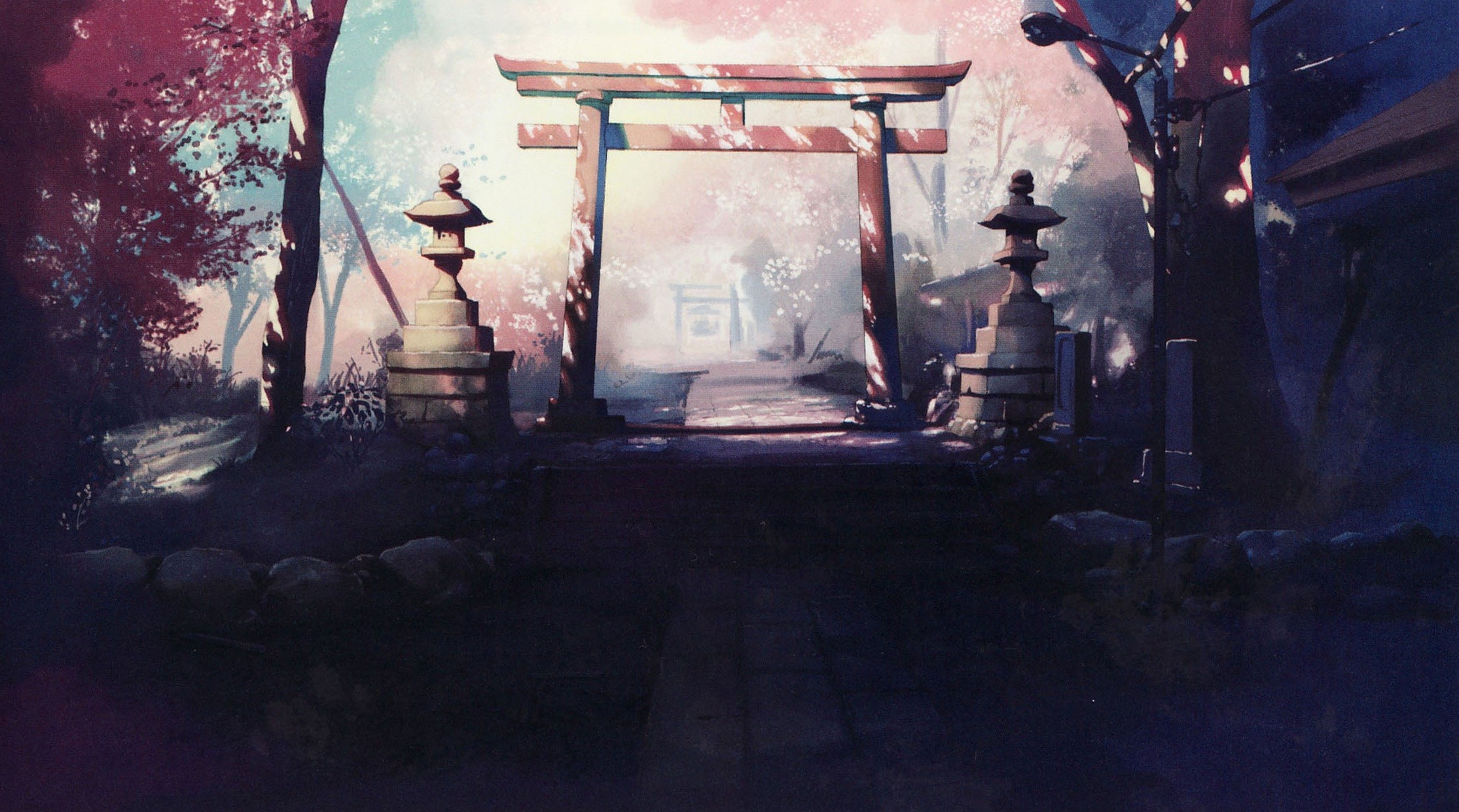 Anime Landscape, Shrine, Lake, Torii, Clouds, Sky, Painting, Shinto Shrine  HD wallpaper | Pxfuel