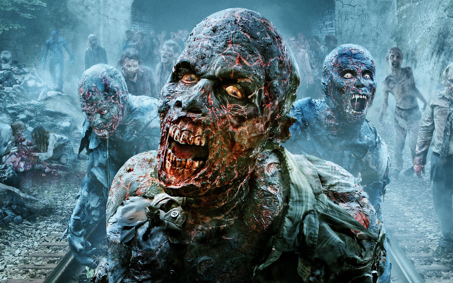 General 1920x1200 zombies The Walking Dead horror creepy TV series undead digital art closeup teeth looking at viewer