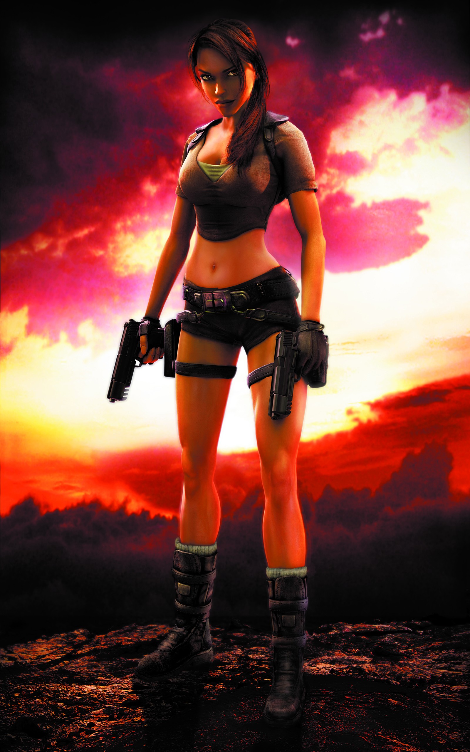 General 1600x2560 Tomb Raider artwork video games jean shorts gun portrait display girls with guns dual wield Lara Croft (Tomb Raider) video game girls video game characters looking at viewer