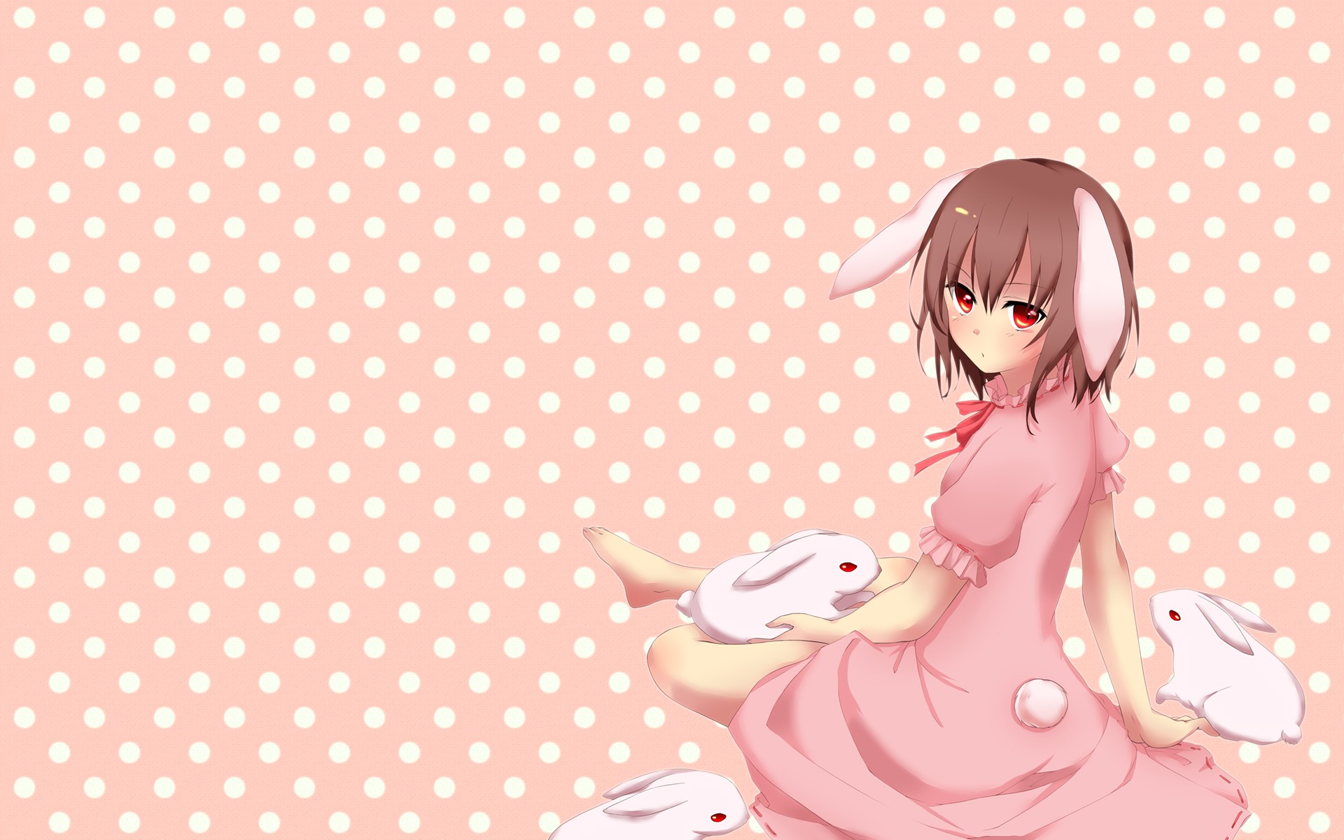 Anime 1920x1200 anime anime girls red eyes bunny ears rabbits Touhou Inaba Tewi bunny girl animal ears animals mammals dress pink dress