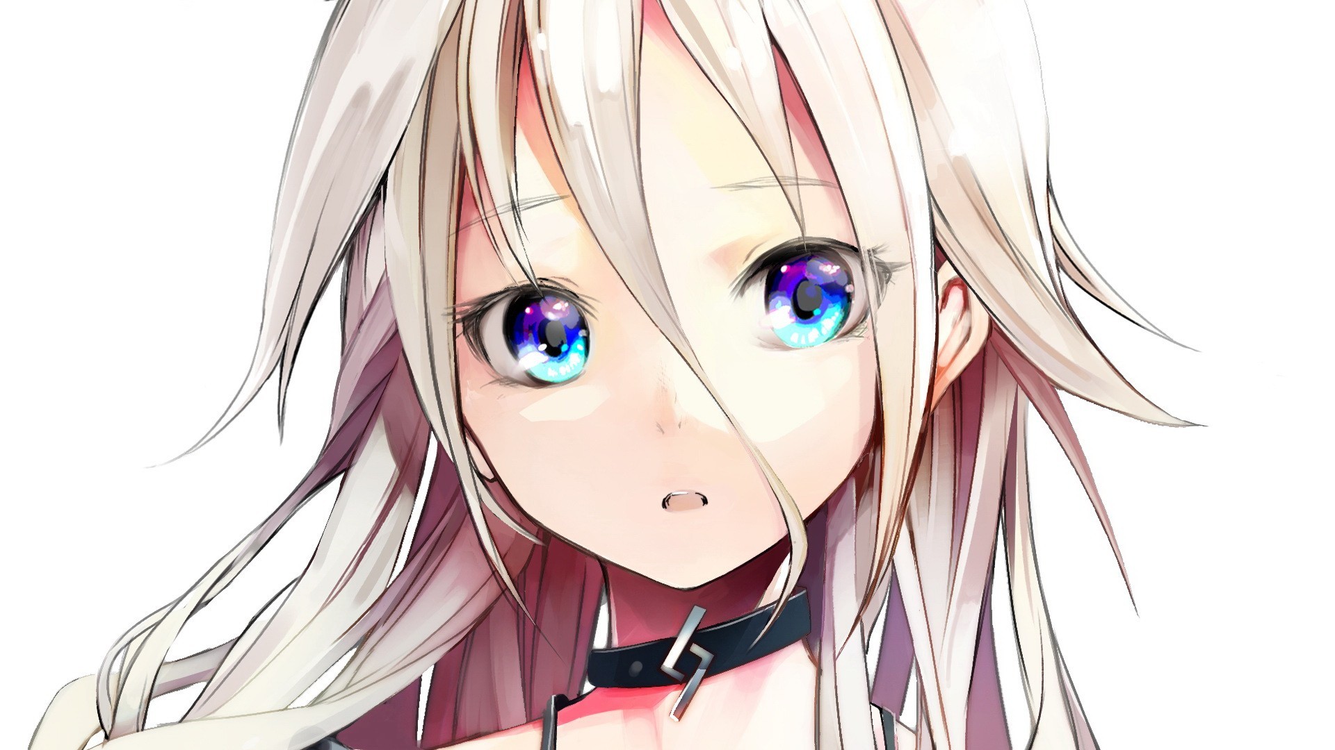 Anime 1920x1080 long hair choker white background IA (Vocaloid) anime girls anime Vocaloid face simple background blue eyes looking at viewer
