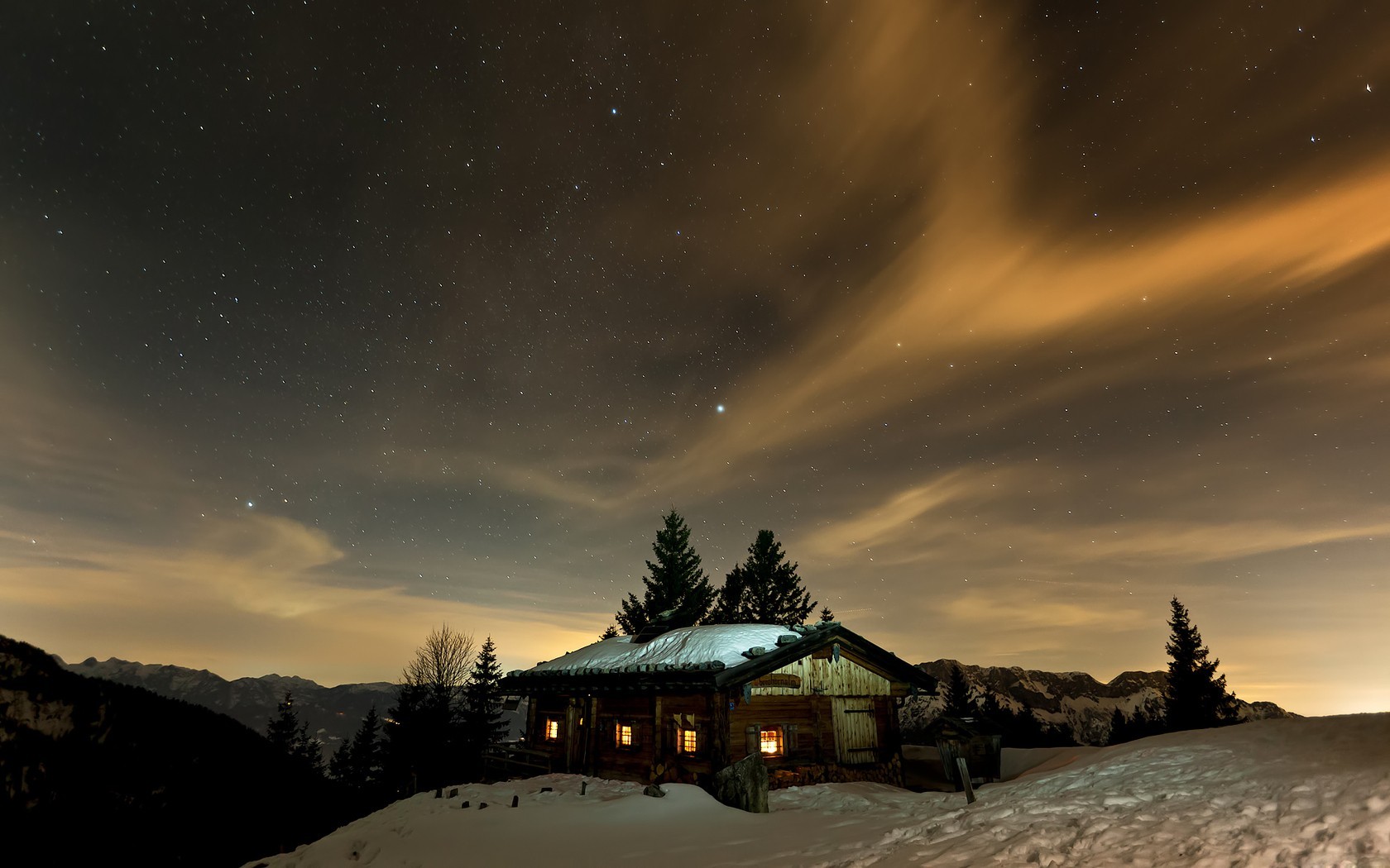 General 1680x1050 house sky snow hut winter stars cold outdoors nature