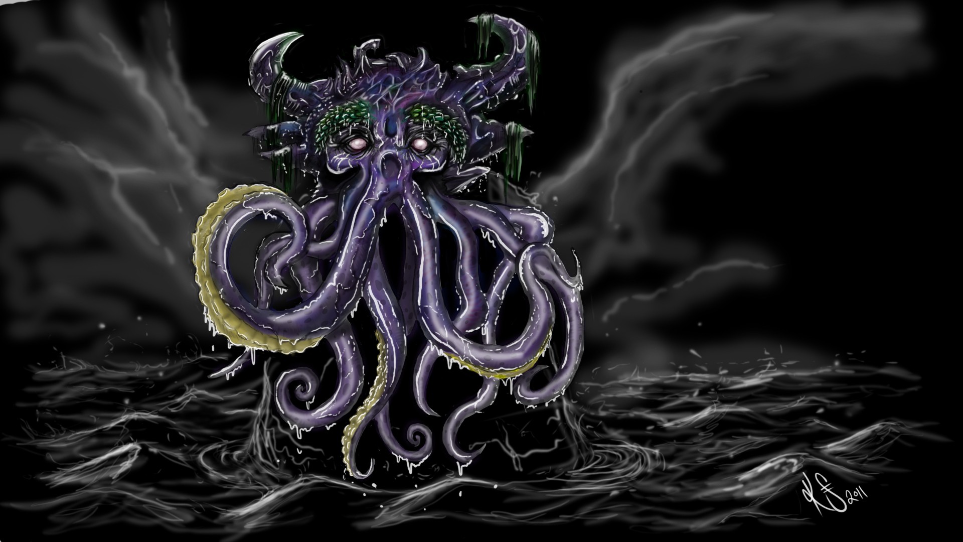 General 1920x1080 Cthulhu creature horror selective coloring artwork H. P. Lovecraft 2011 (Year) tentacles Book characters