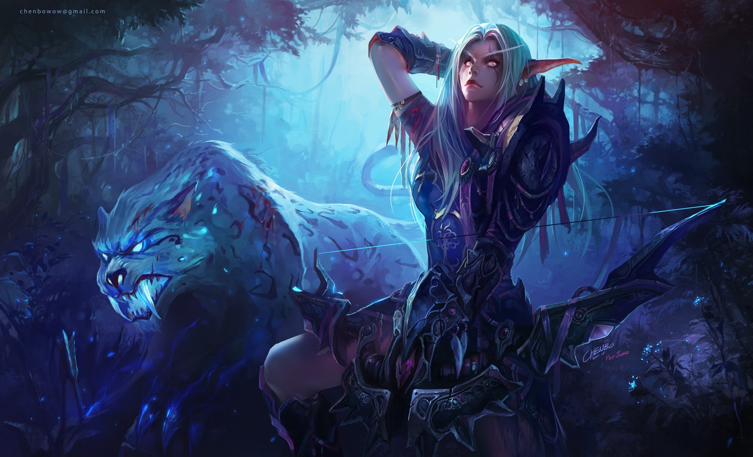 General 1500x911 fantasy art fantasy girl creature Chenbo Warcraft video game girls glowing eyes bow pointy ears video game art