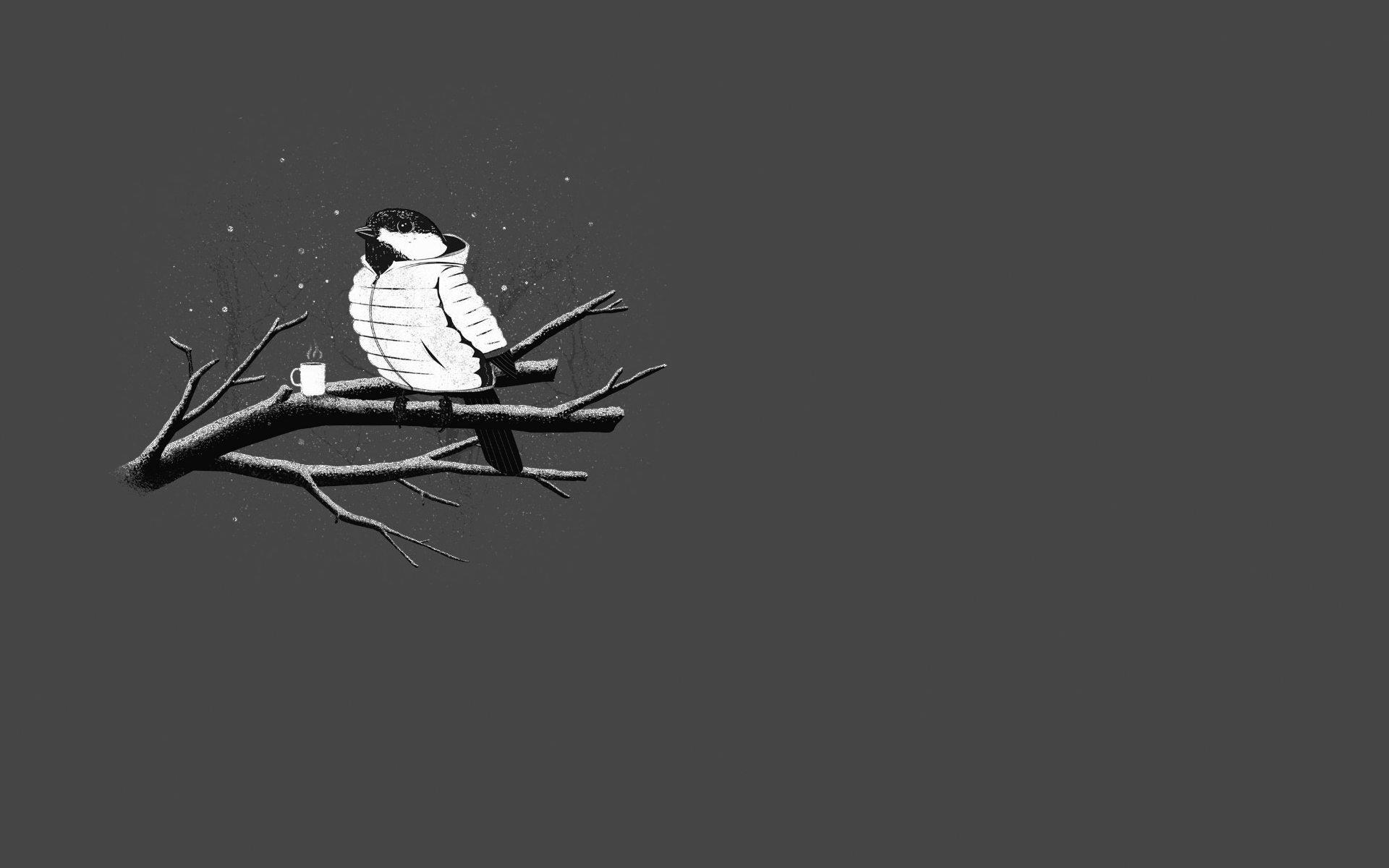 General 1920x1200 minimalism gray birds cold branch artwork humor simple background monochrome cup